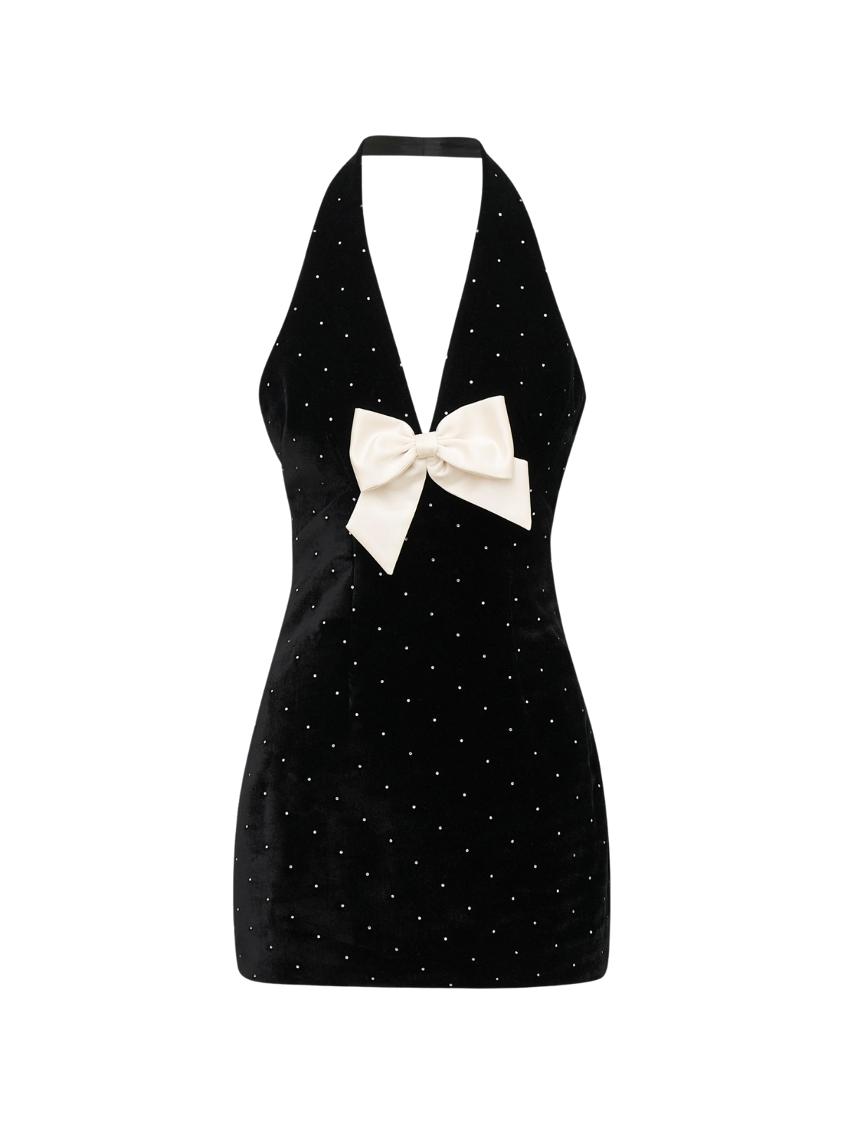 Exoplanix Halterneck Rhinestone Bow Mini Dress