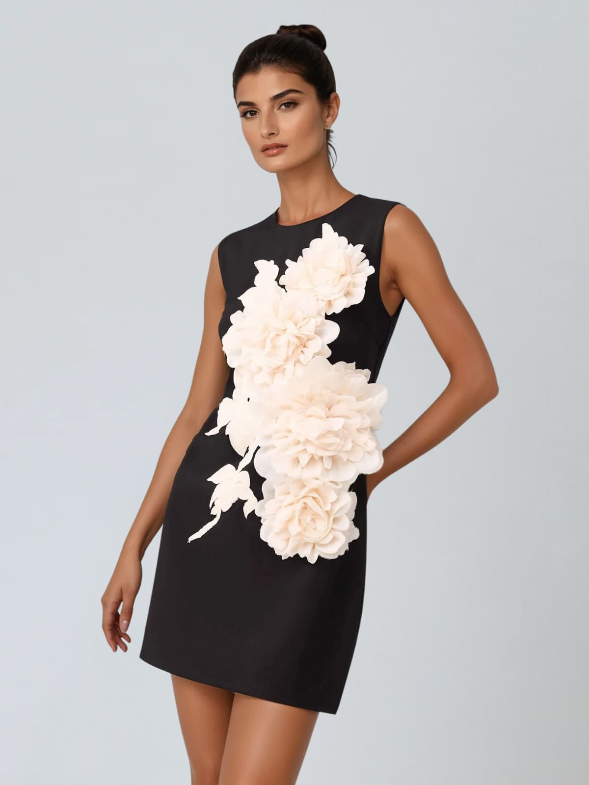 Exvila Sleeveless Flower Mini Dress