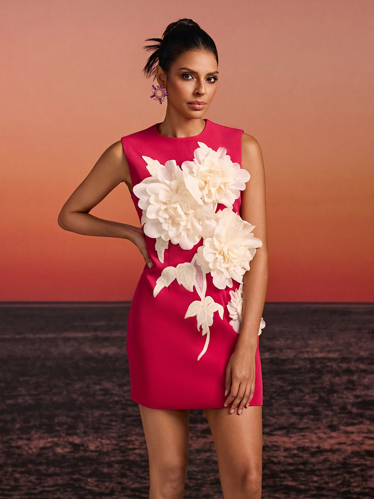 Exvila Sleeveless Flower Mini Dress In Red
