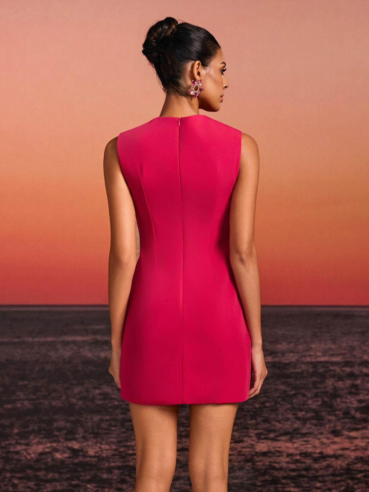 Exvila Sleeveless Flower Mini Dress In Red