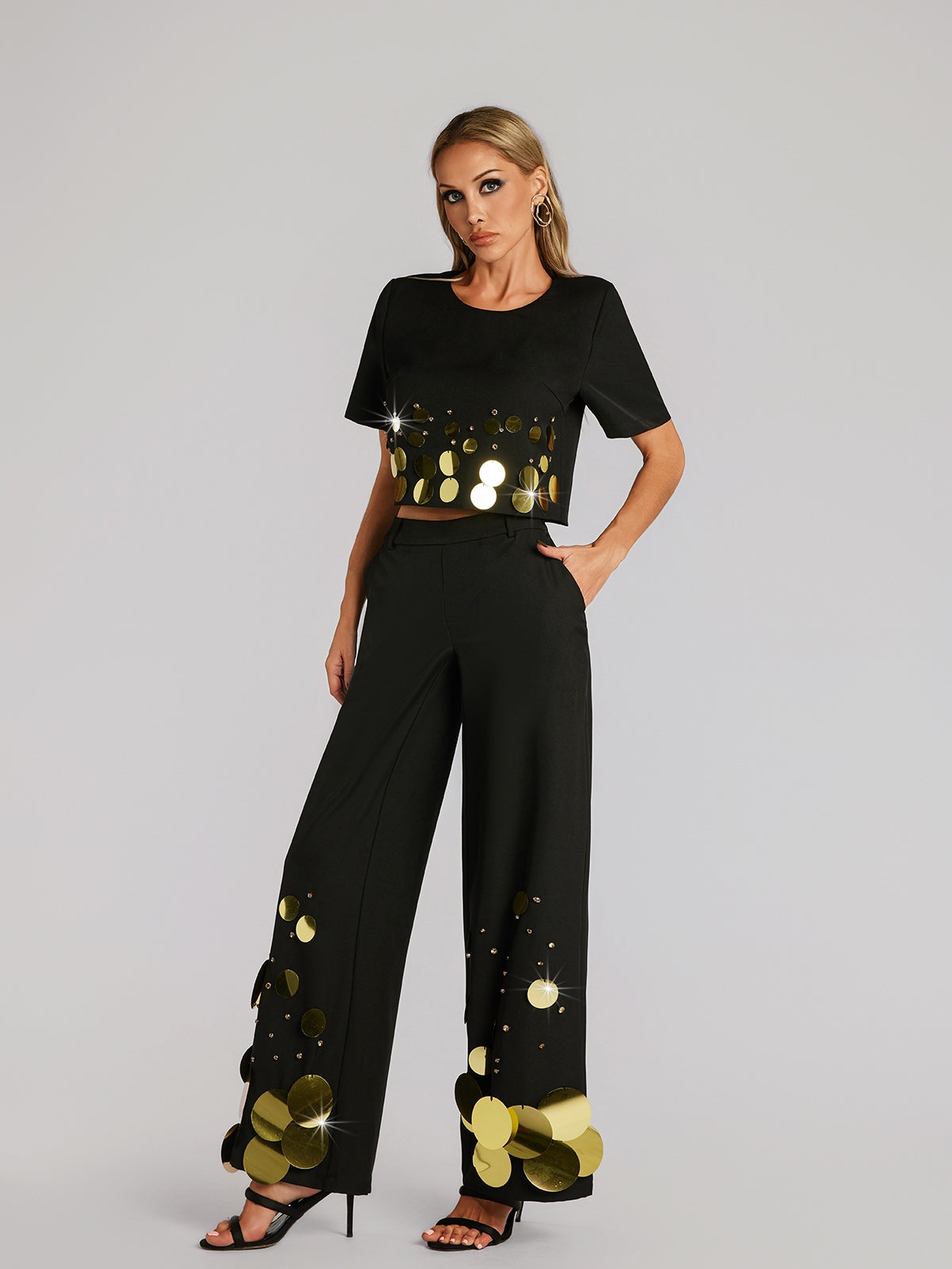 Farhana Short Sleeve Sequin Pants Set