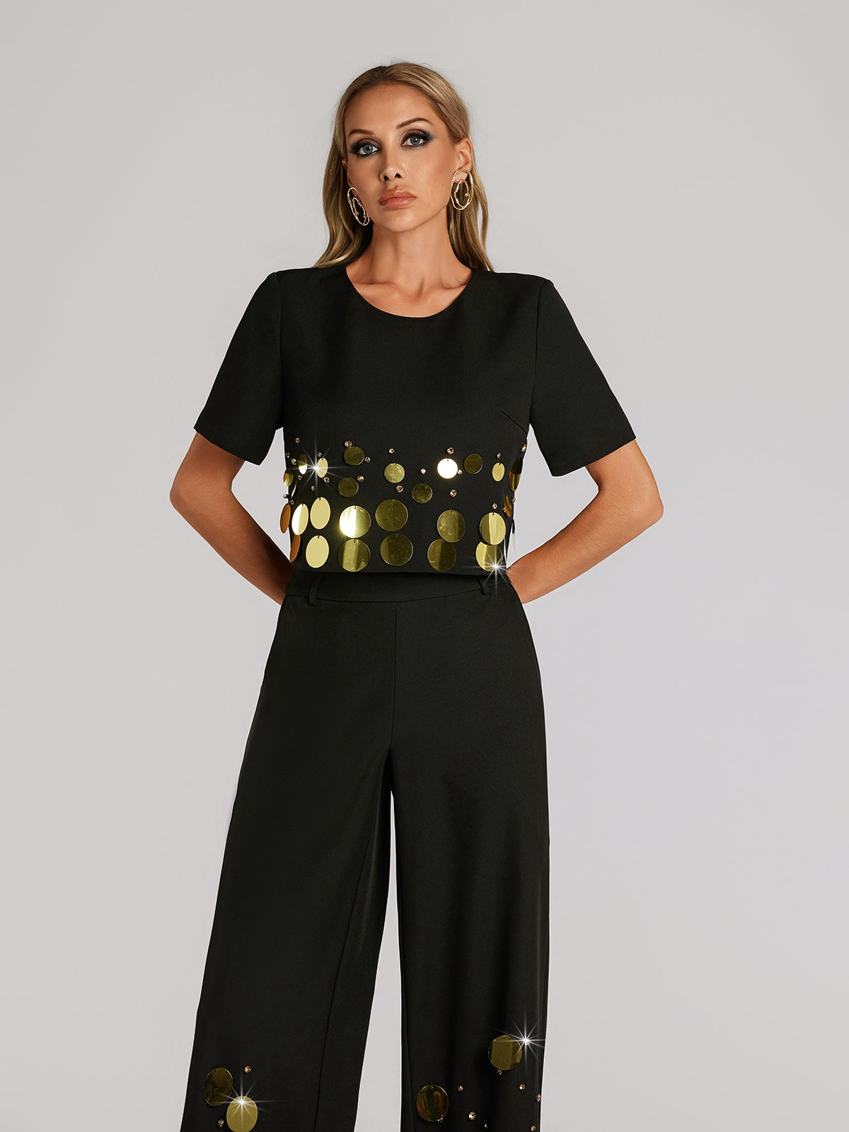 Farhana Short Sleeve Sequin Pants Set