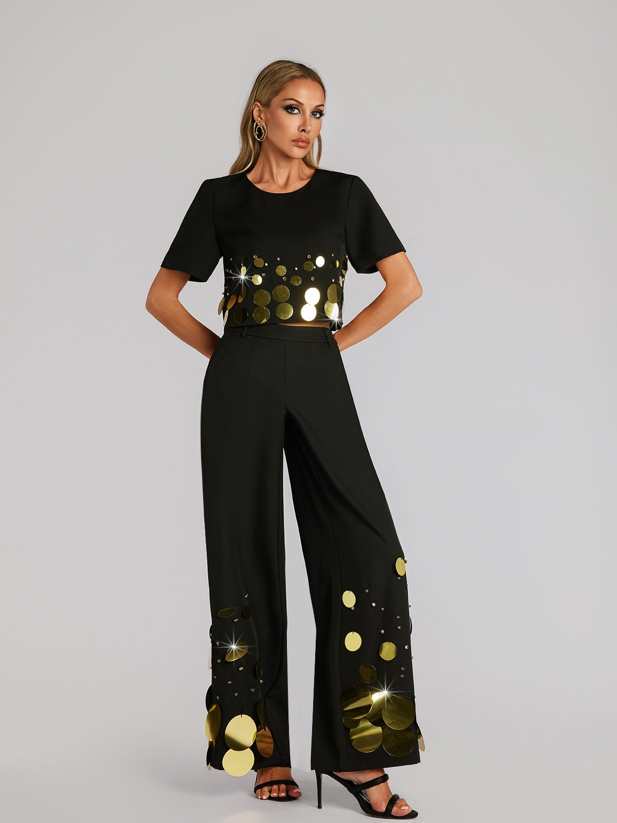 Farhana Short Sleeve Sequin Pants Set