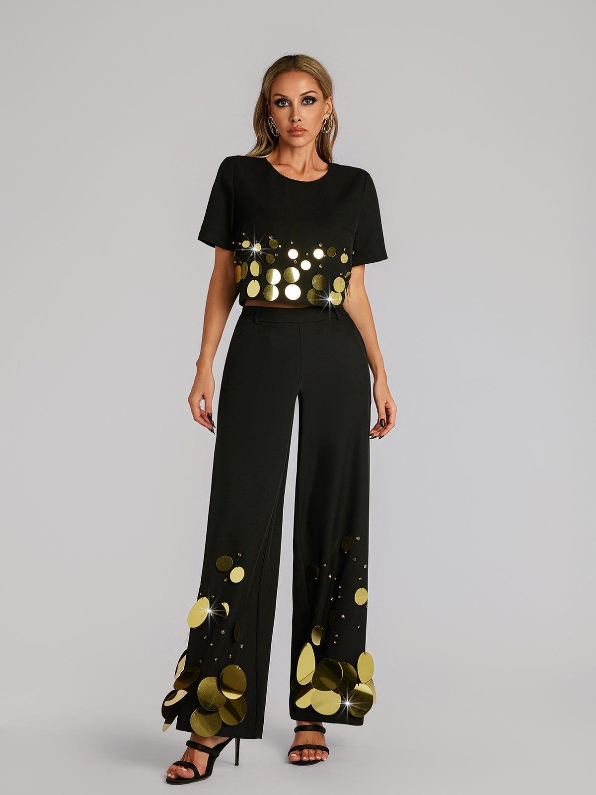 Farhana Short Sleeve Sequin Pants Set