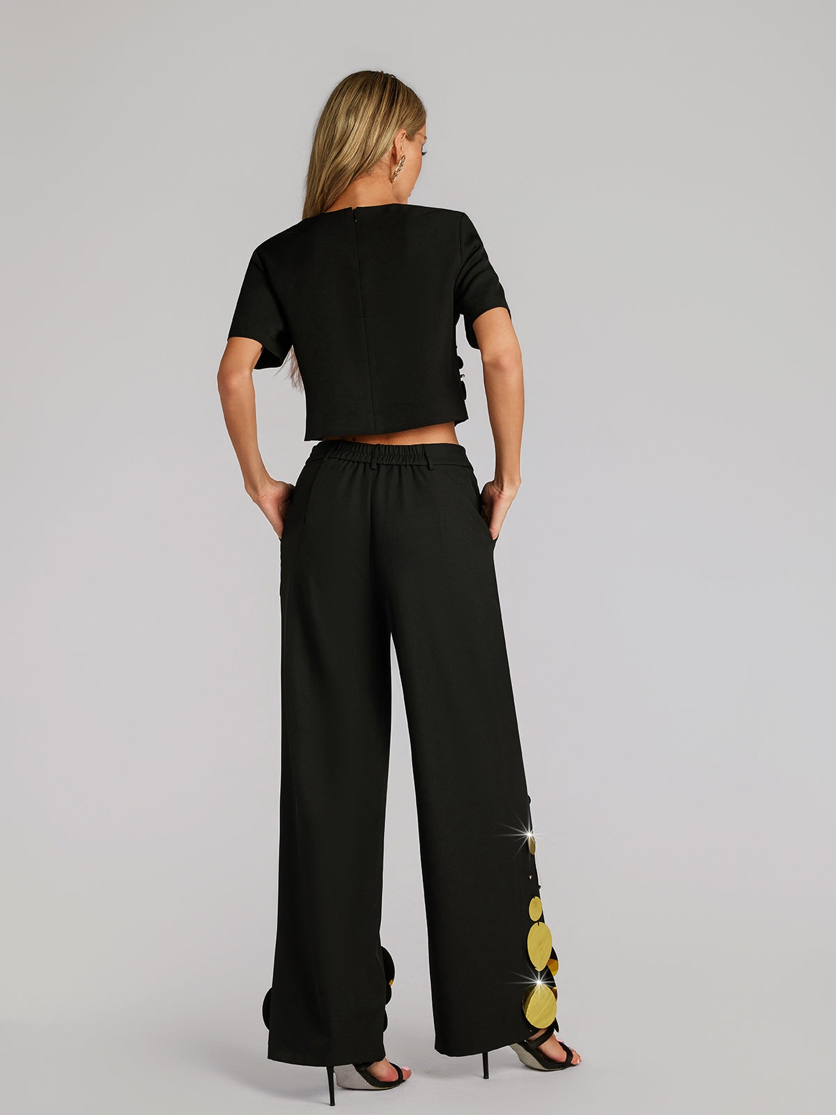 Farhana Short Sleeve Sequin Pants Set