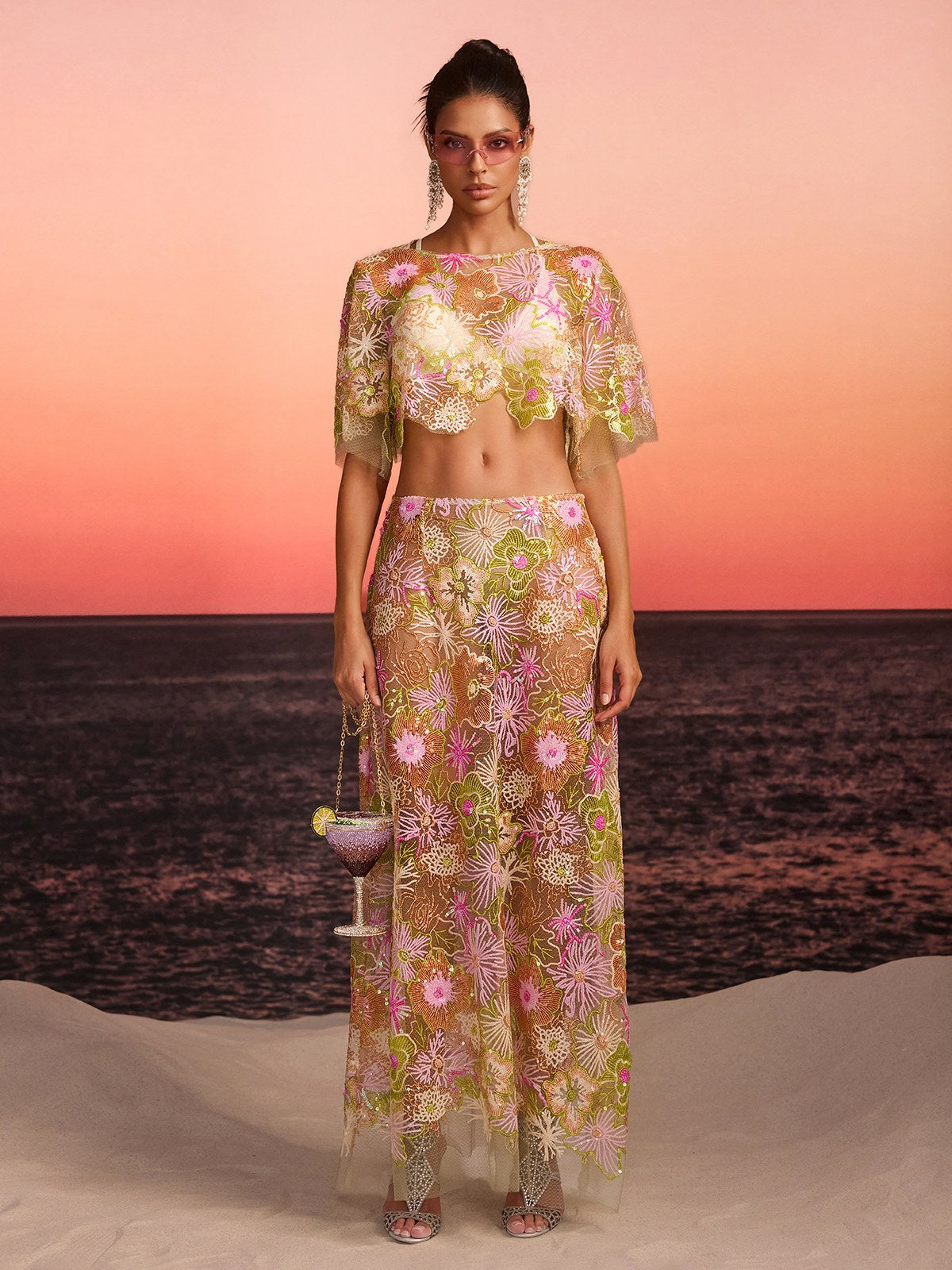 Fariba Floral Embroidered Skirt Set