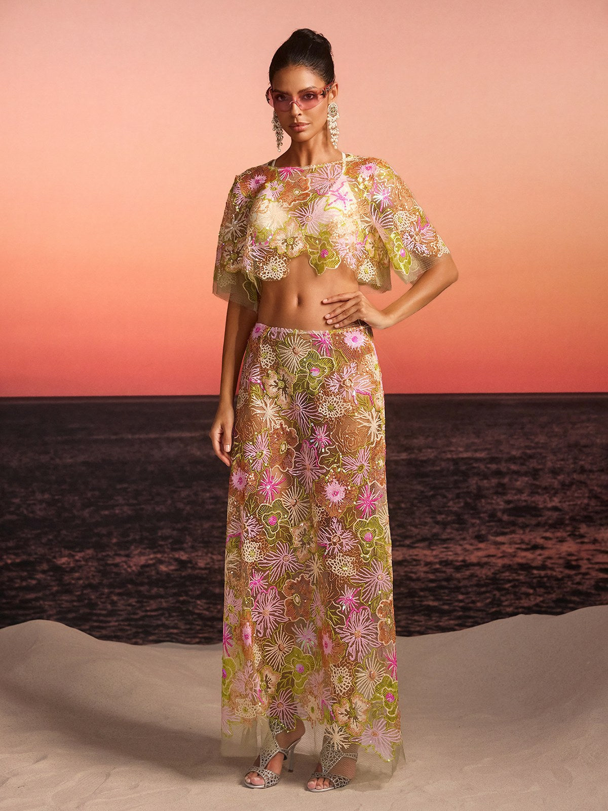 Fariba Floral Embroidered Skirt Set