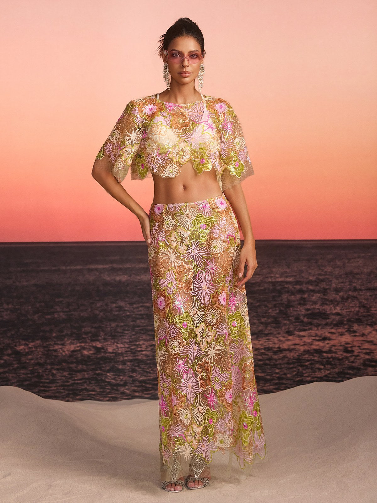 Fariba Floral Embroidered Skirt Set