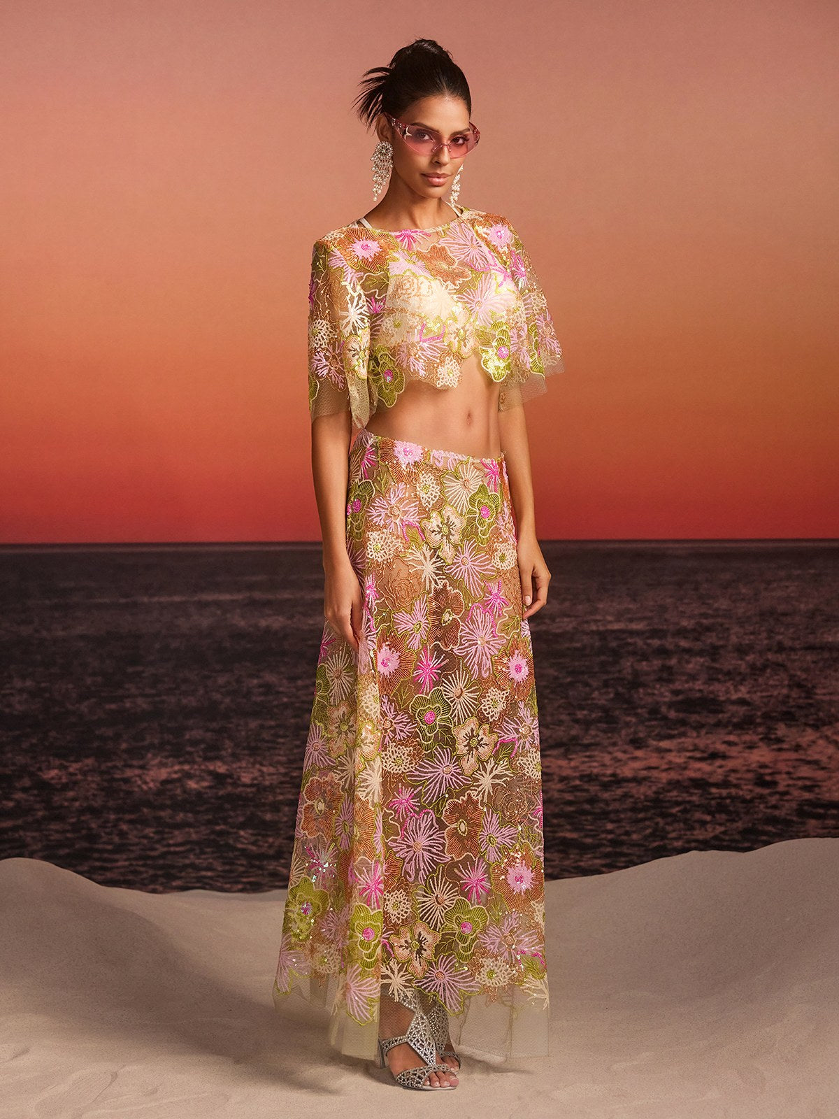 Fariba Floral Embroidered Skirt Set