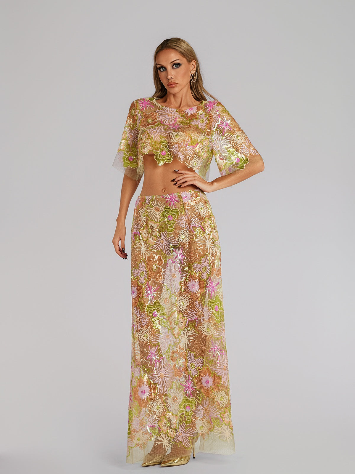 Fariba Floral Embroidered Skirt Set