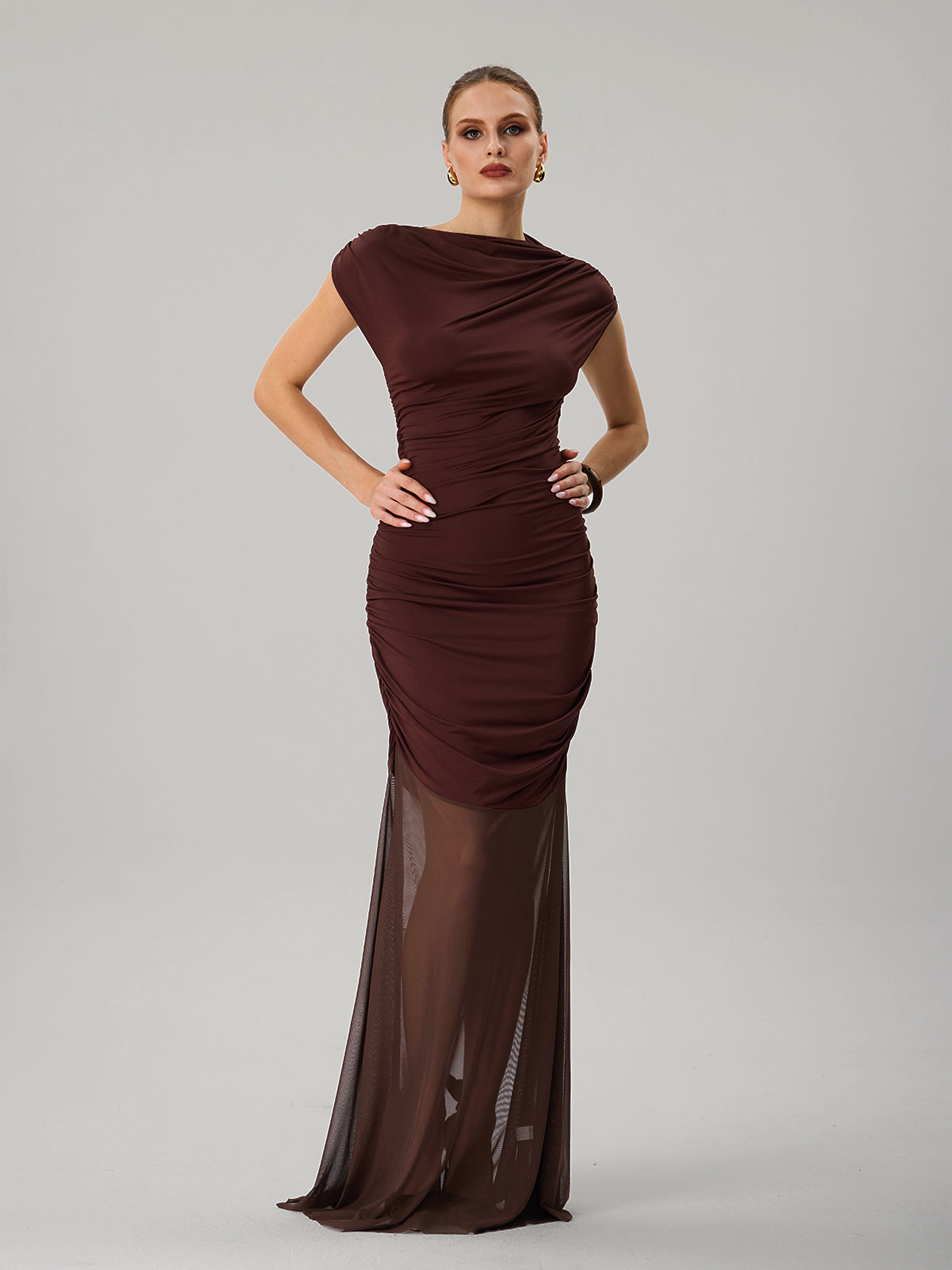 Farid Short Sleeve Bodycon Mesh Maxi Dress