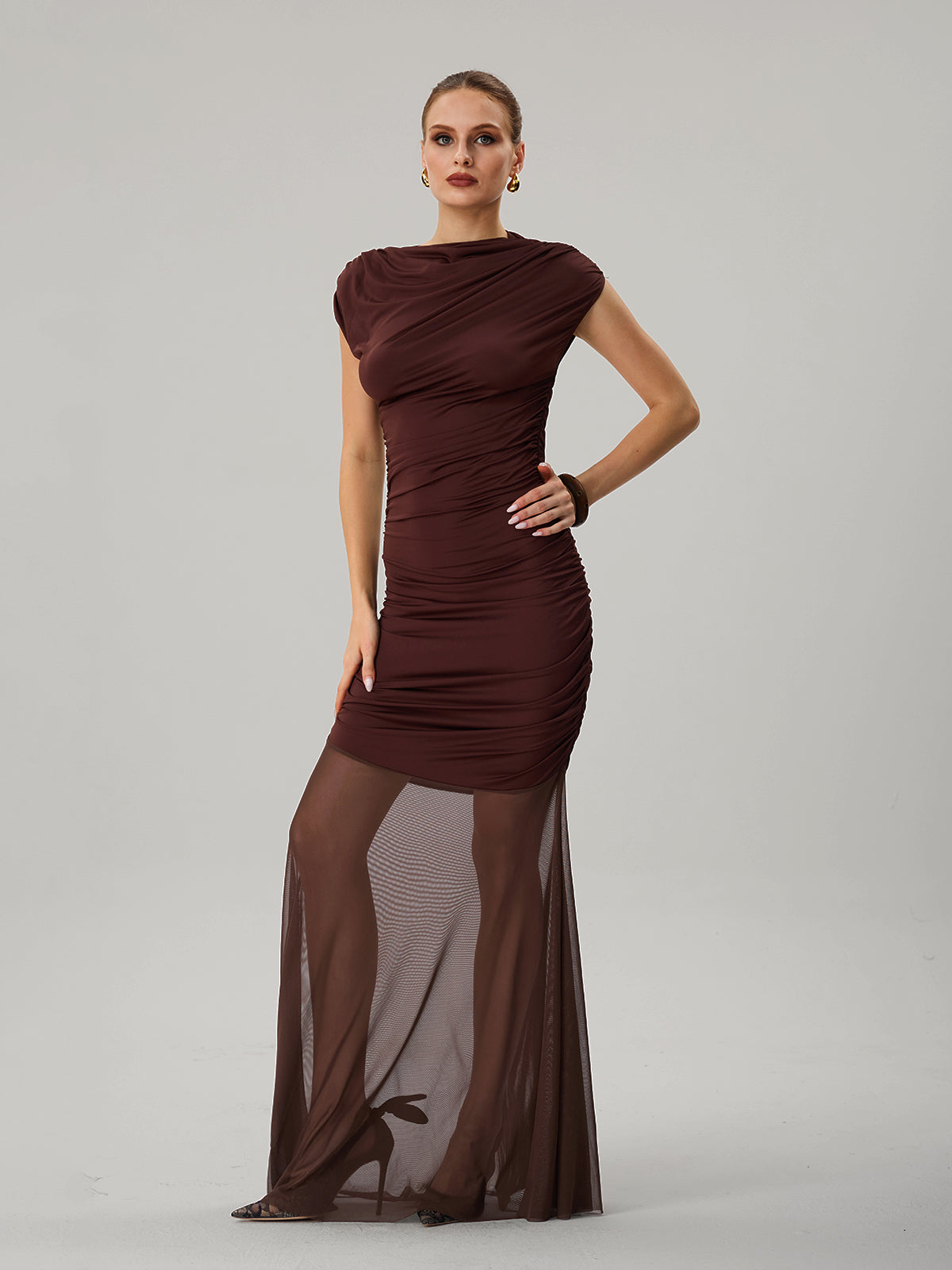 Farid Short Sleeve Bodycon Mesh Maxi Dress