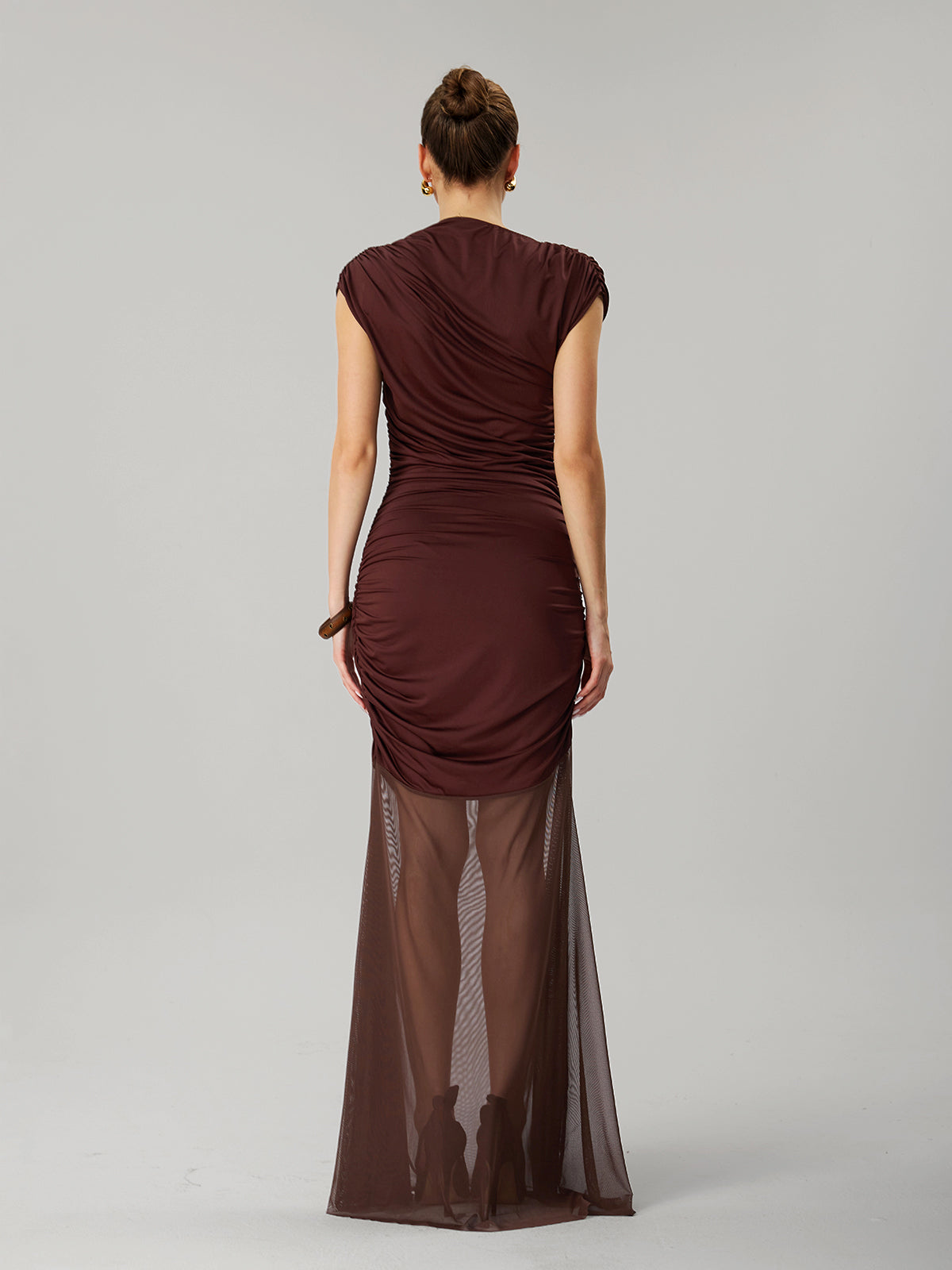 Farid Short Sleeve Bodycon Mesh Maxi Dress