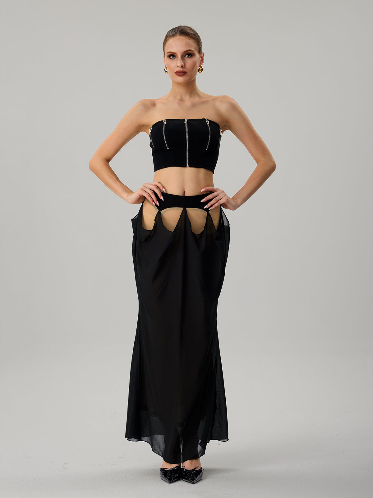 Farida Strapless Zipper Skirt Set