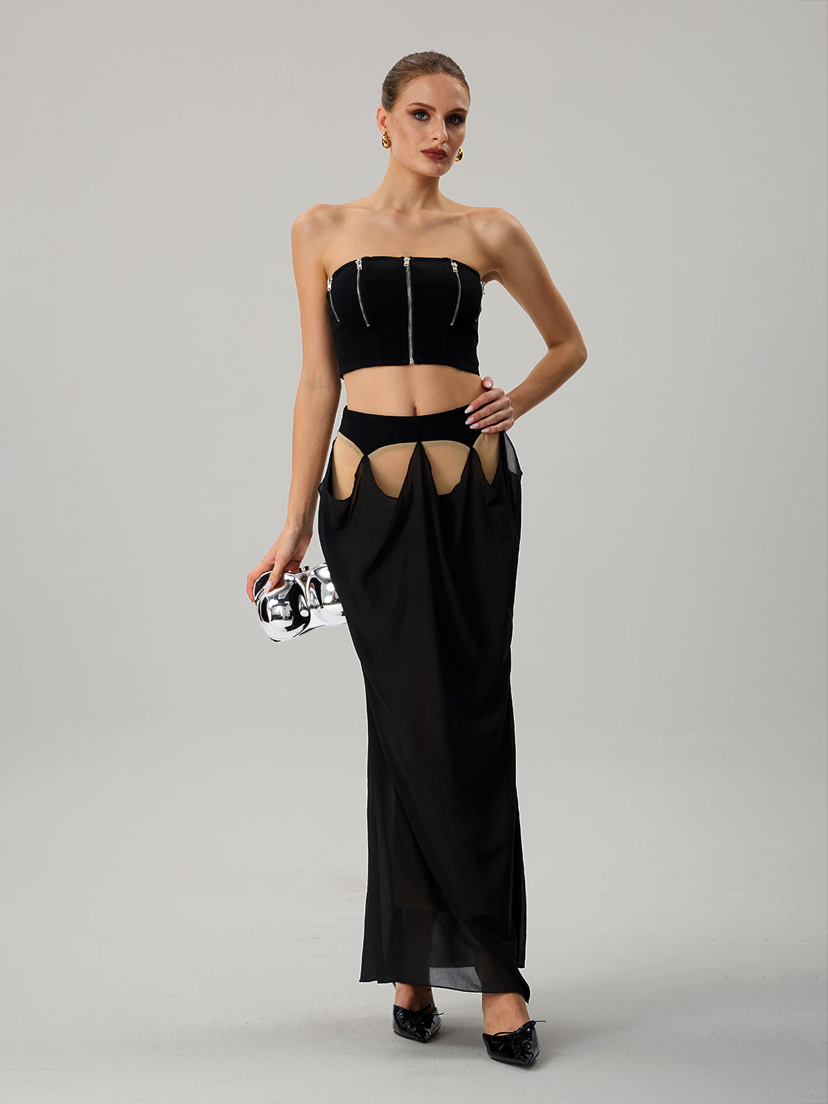 Farida Strapless Zipper Skirt Set
