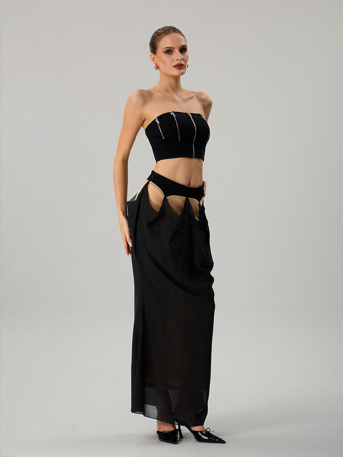 Farida Strapless Zipper Skirt Set