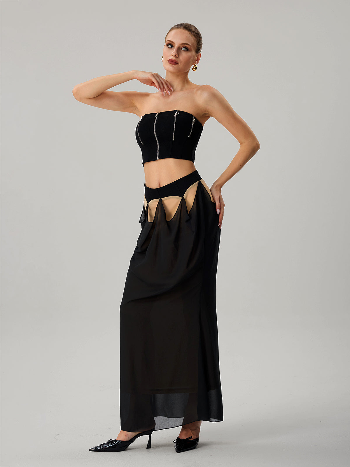 Farida Strapless Zipper Skirt Set