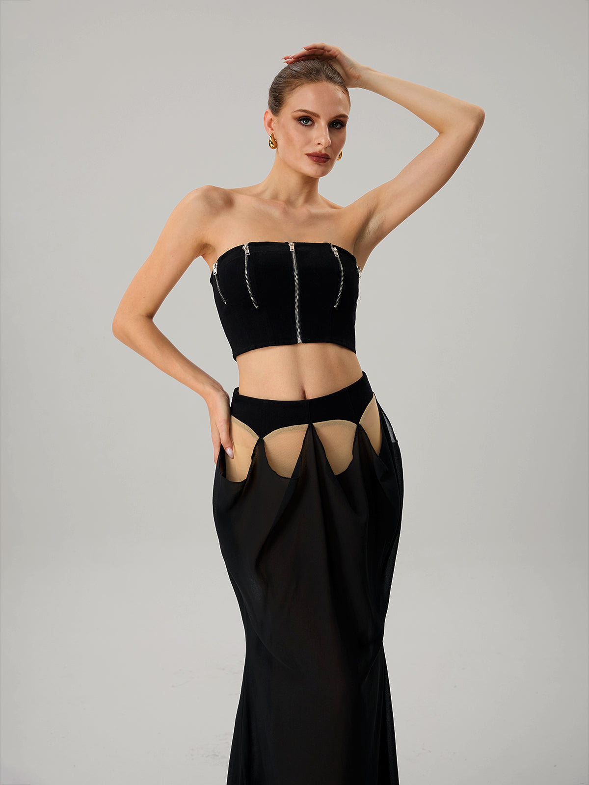 Farida Strapless Zipper Skirt Set