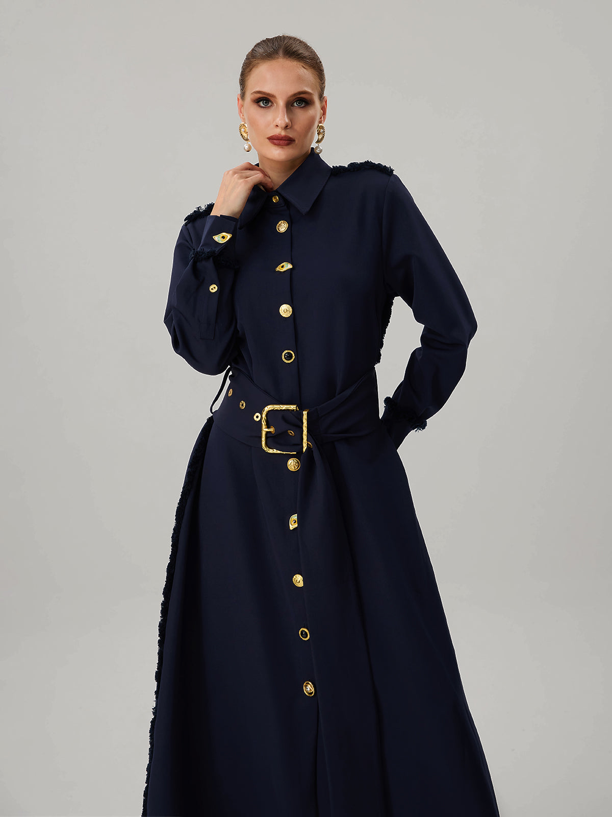 Faridoon Long Sleeve Button Belted Maxi Dress