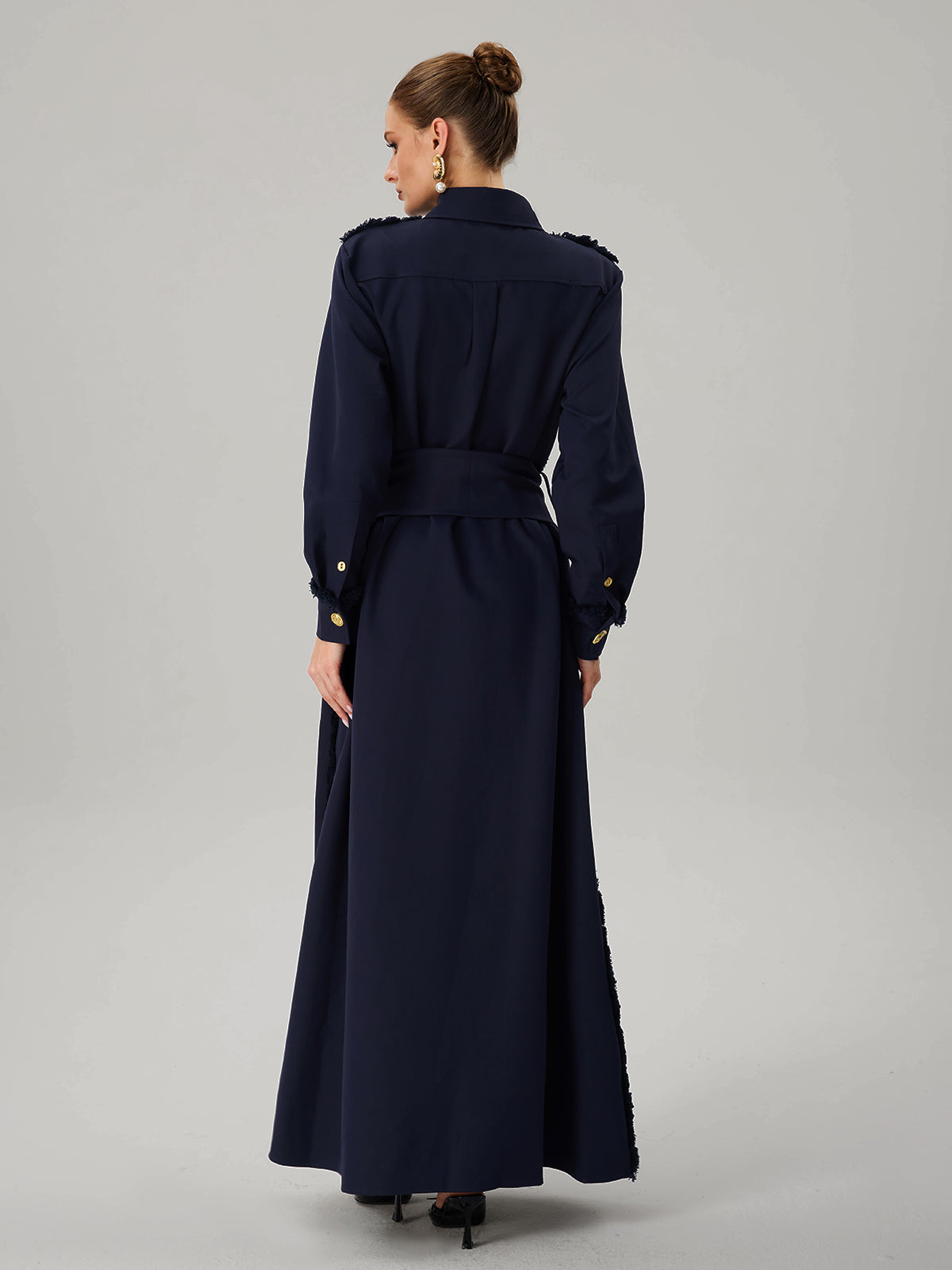 Faridoon Long Sleeve Button Belted Maxi Dress