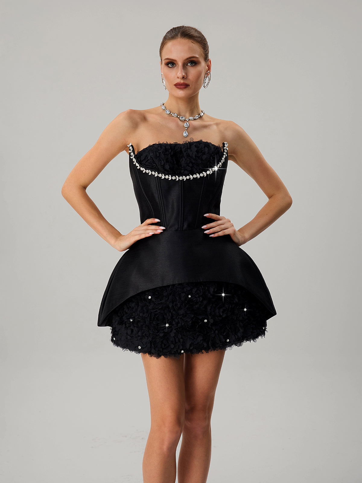 Fariha Strapless Corset Flower Mini Dress