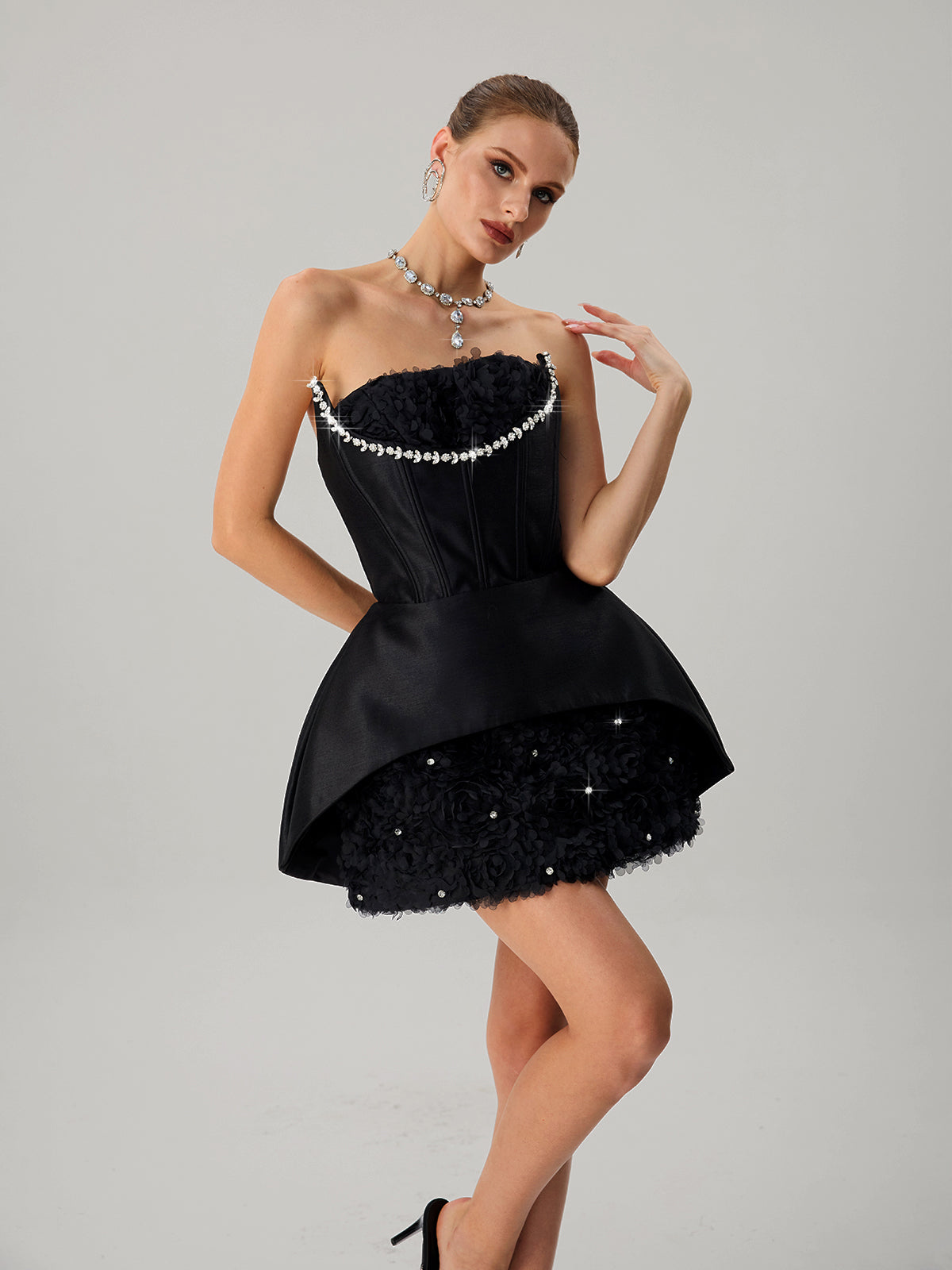 Fariha Strapless Corset Flower Mini Dress