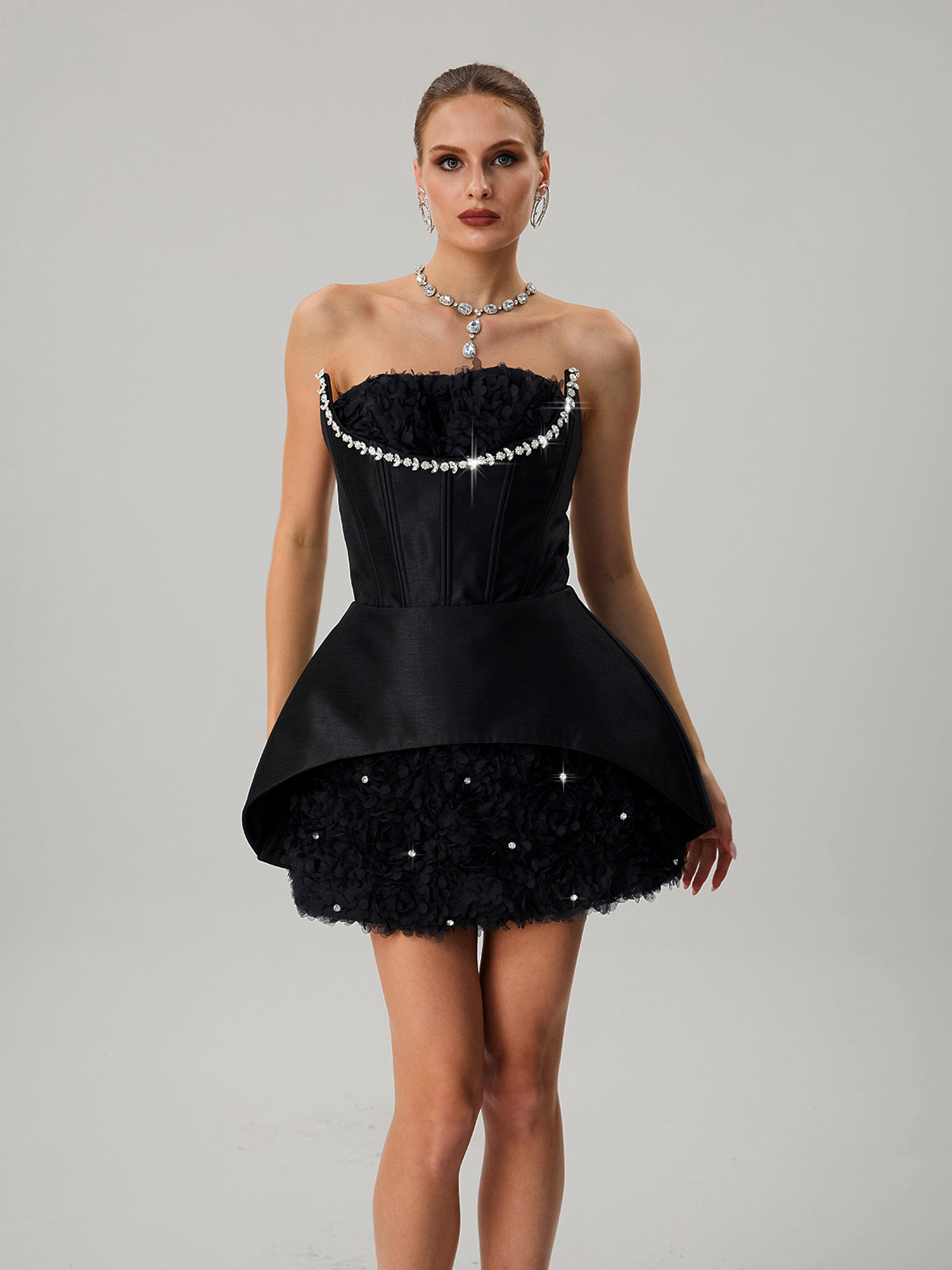 Fariha Strapless Corset Flower Mini Dress