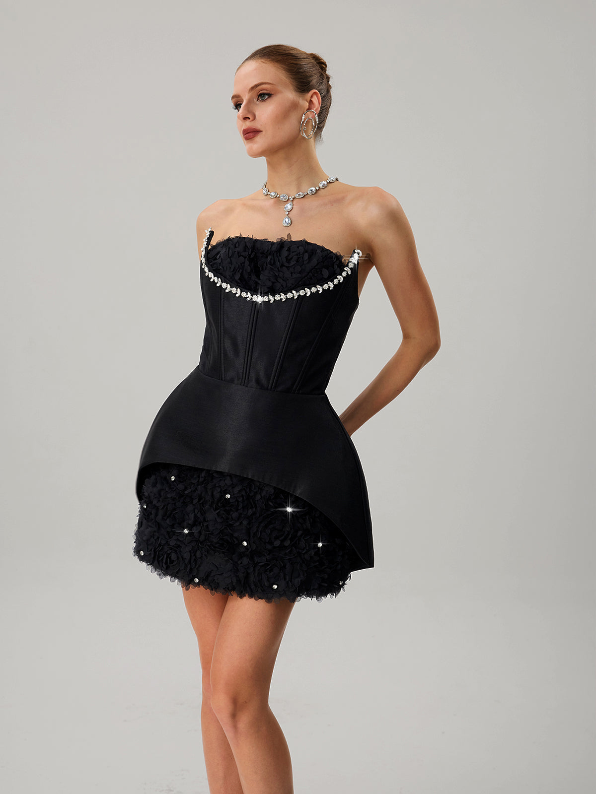 Fariha Strapless Corset Flower Mini Dress