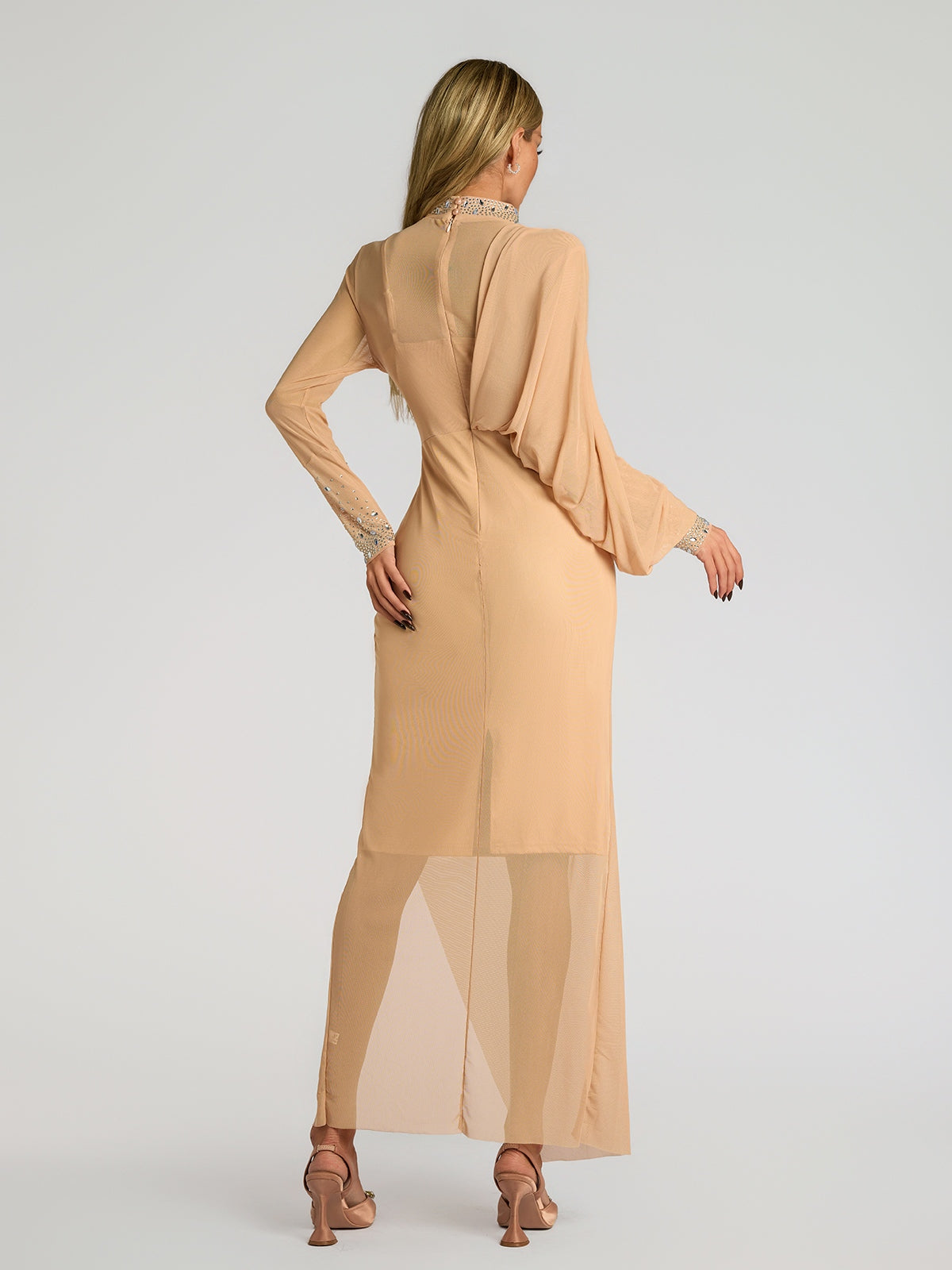 Faris Rhinestone Ruched Maxi Dress
