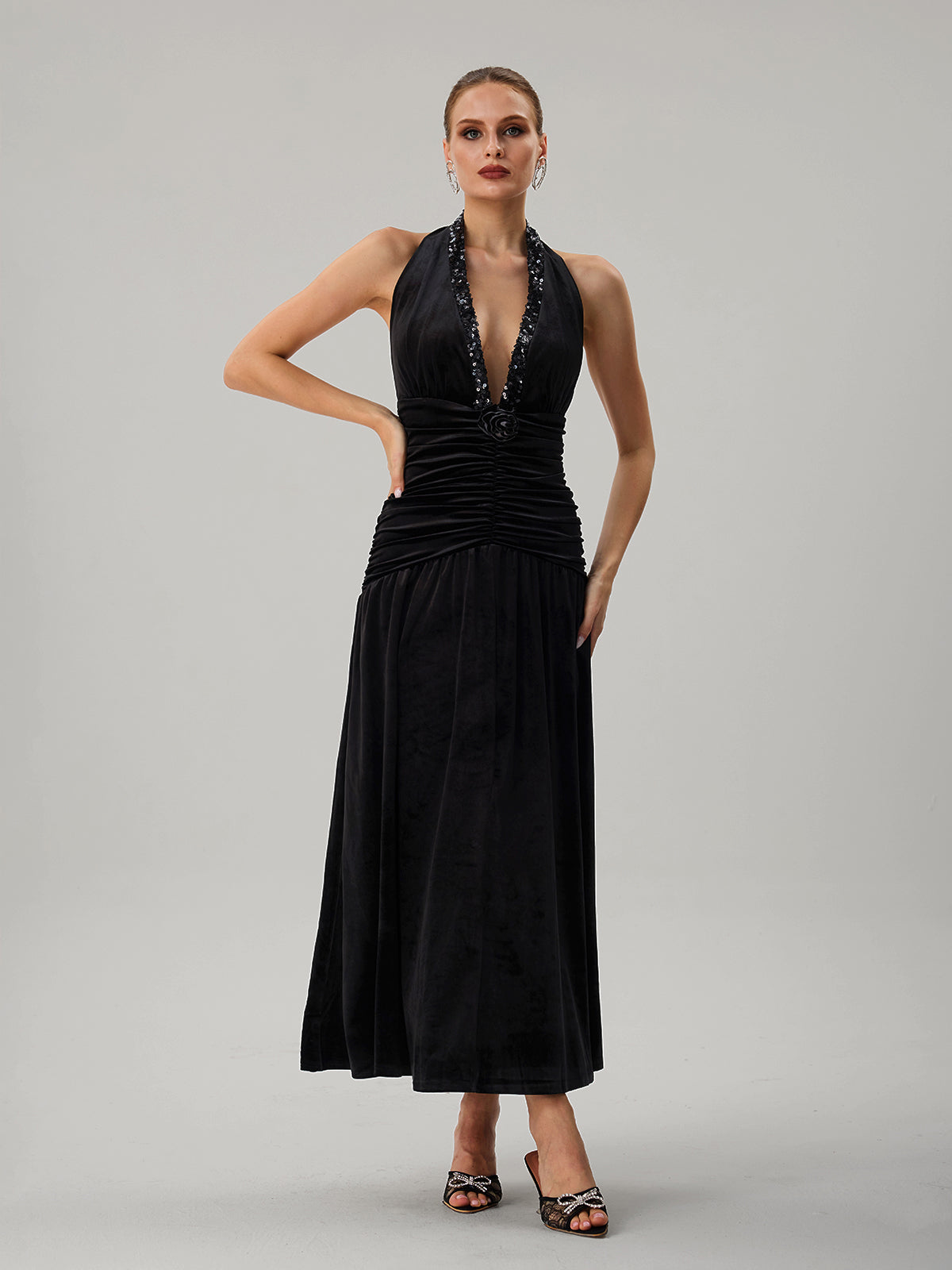 Faro Halterneck Ruched Maxi Dress