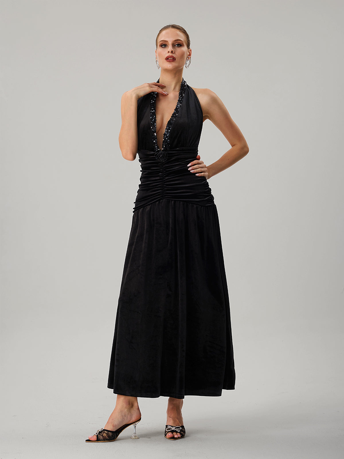 Faro Halterneck Ruched Maxi Dress