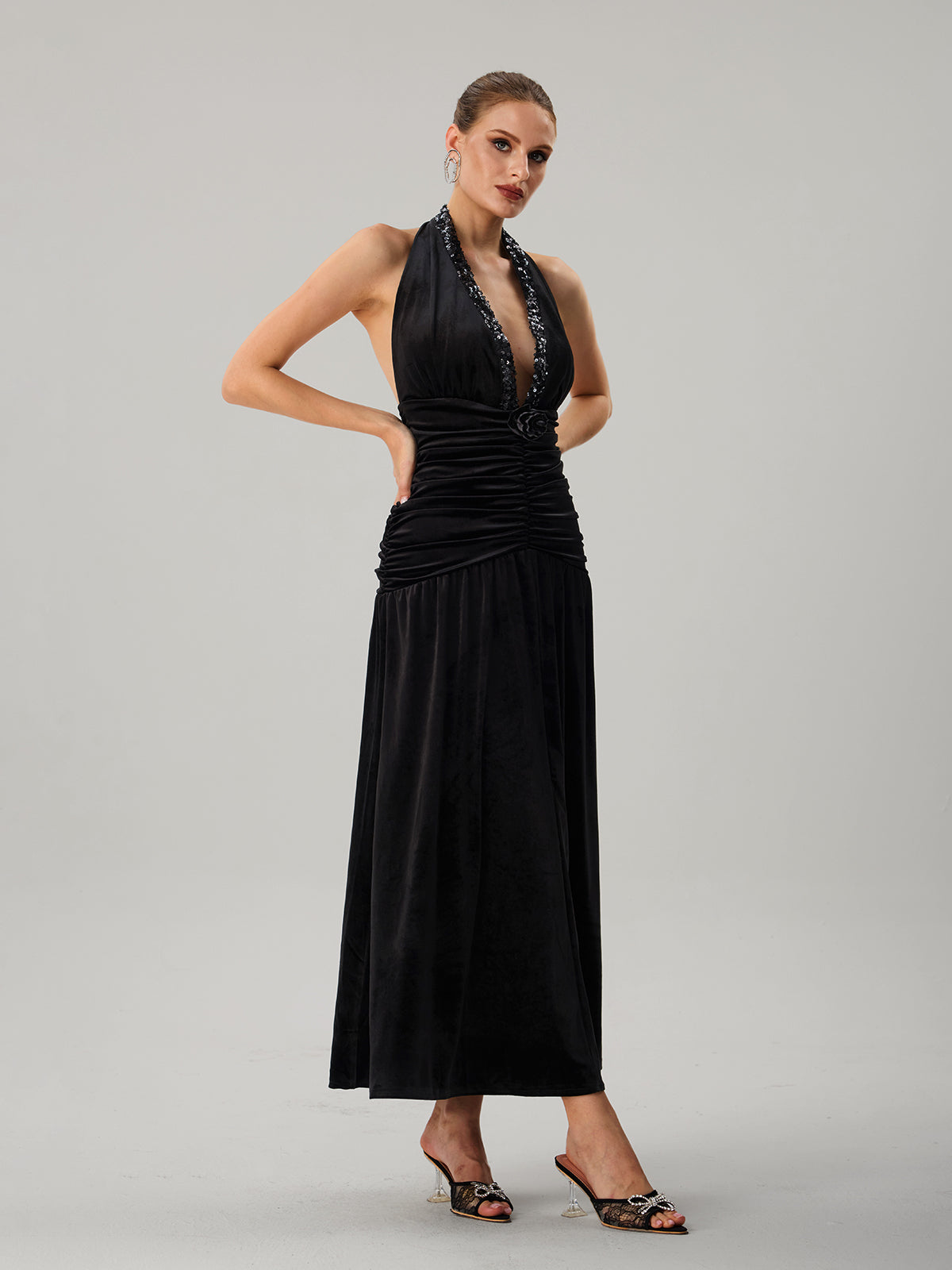 Faro Halterneck Ruched Maxi Dress