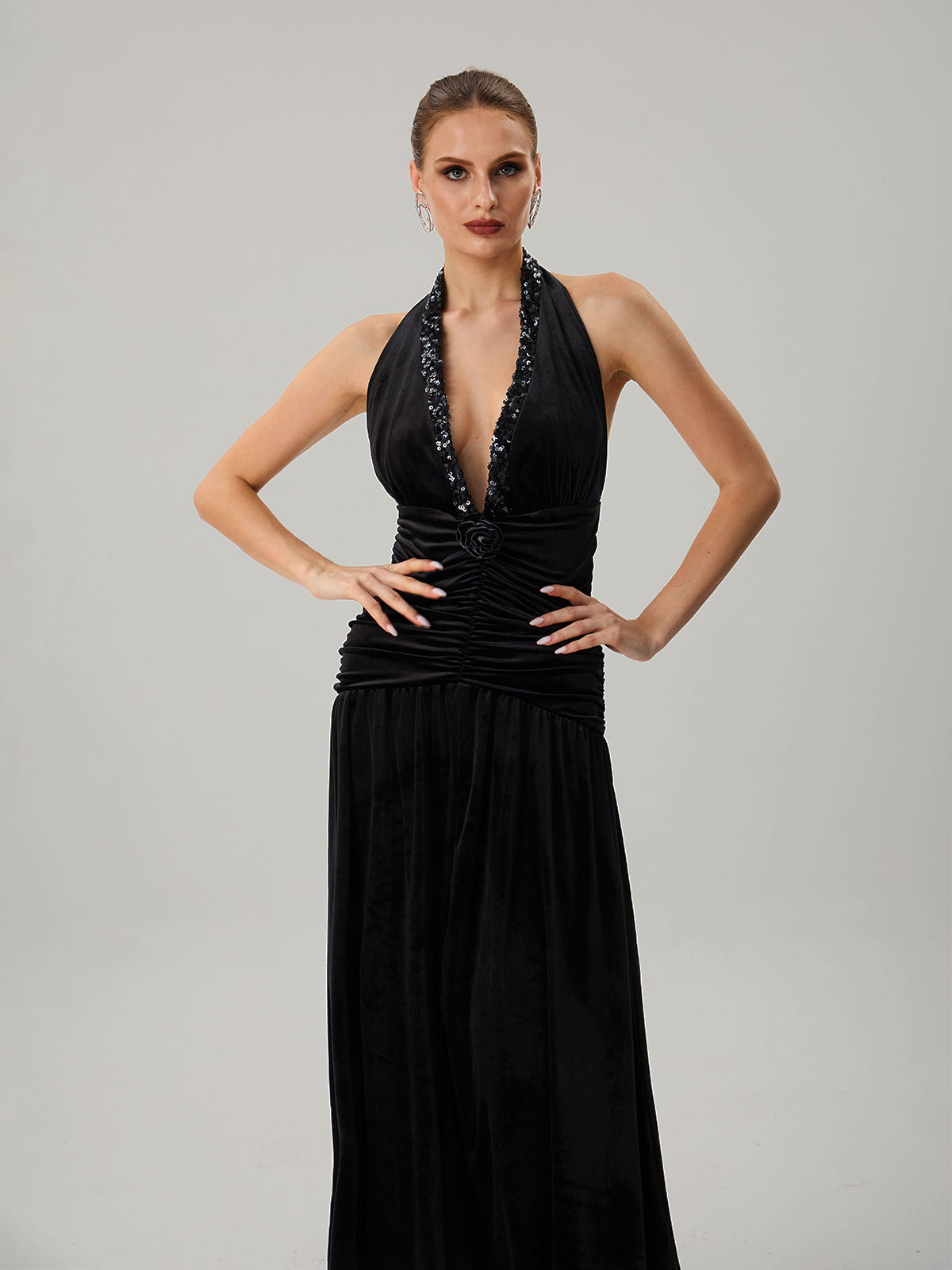 Faro Halterneck Ruched Maxi Dress