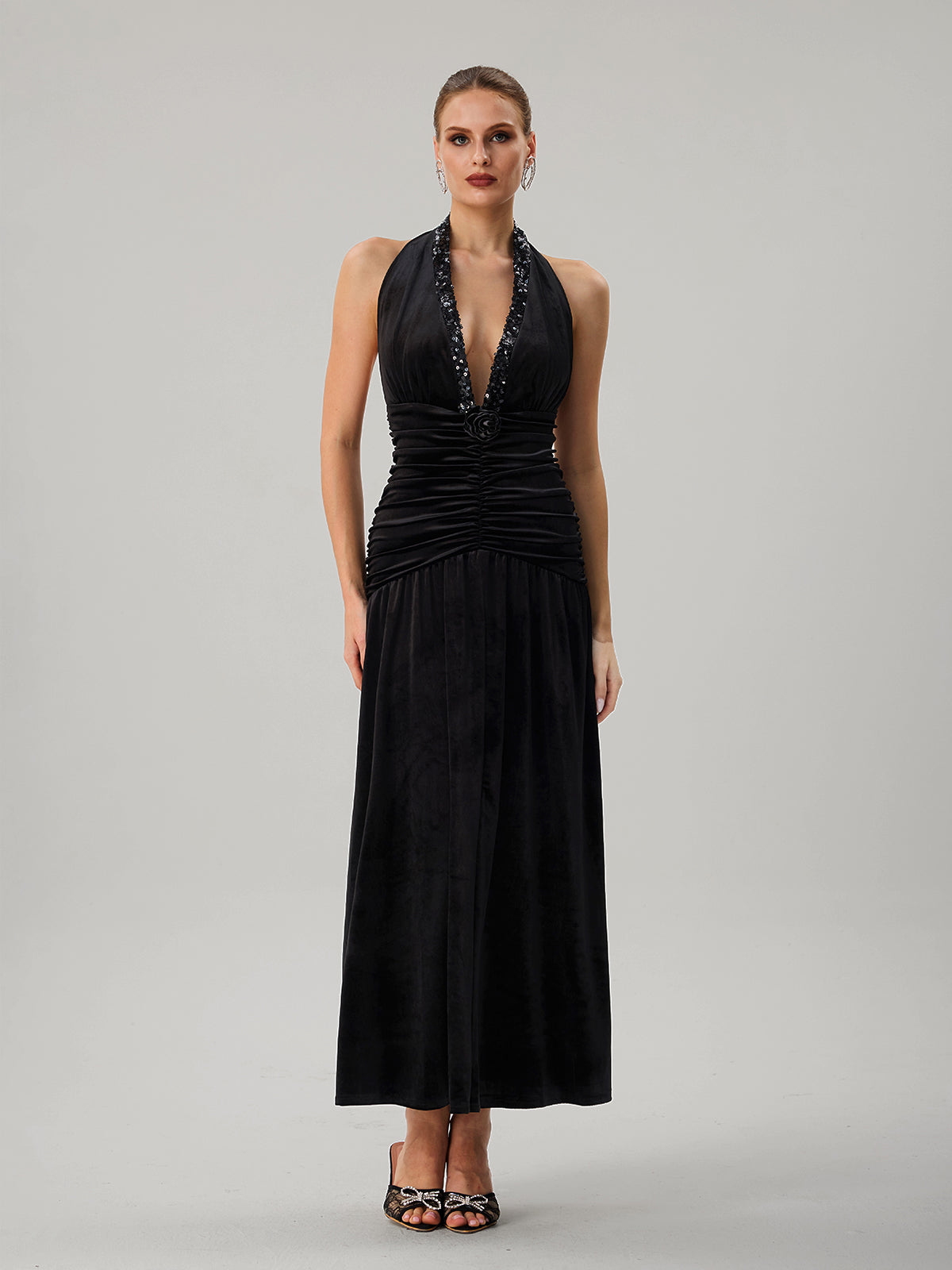 Faro Halterneck Ruched Maxi Dress