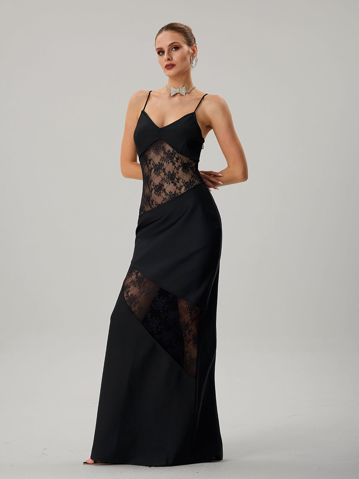 Faron Spaghetti Embroidered Bandage Maxi Dress