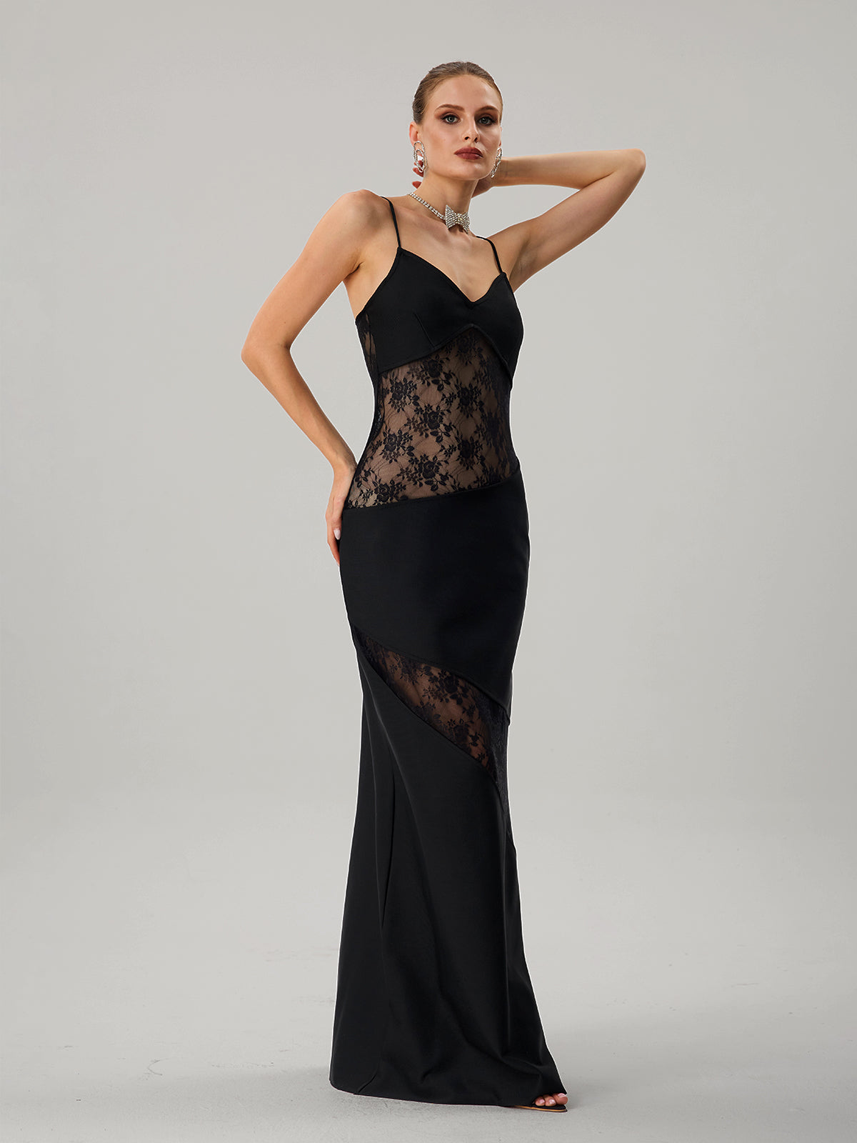 Faron Spaghetti Embroidered Bandage Maxi Dress