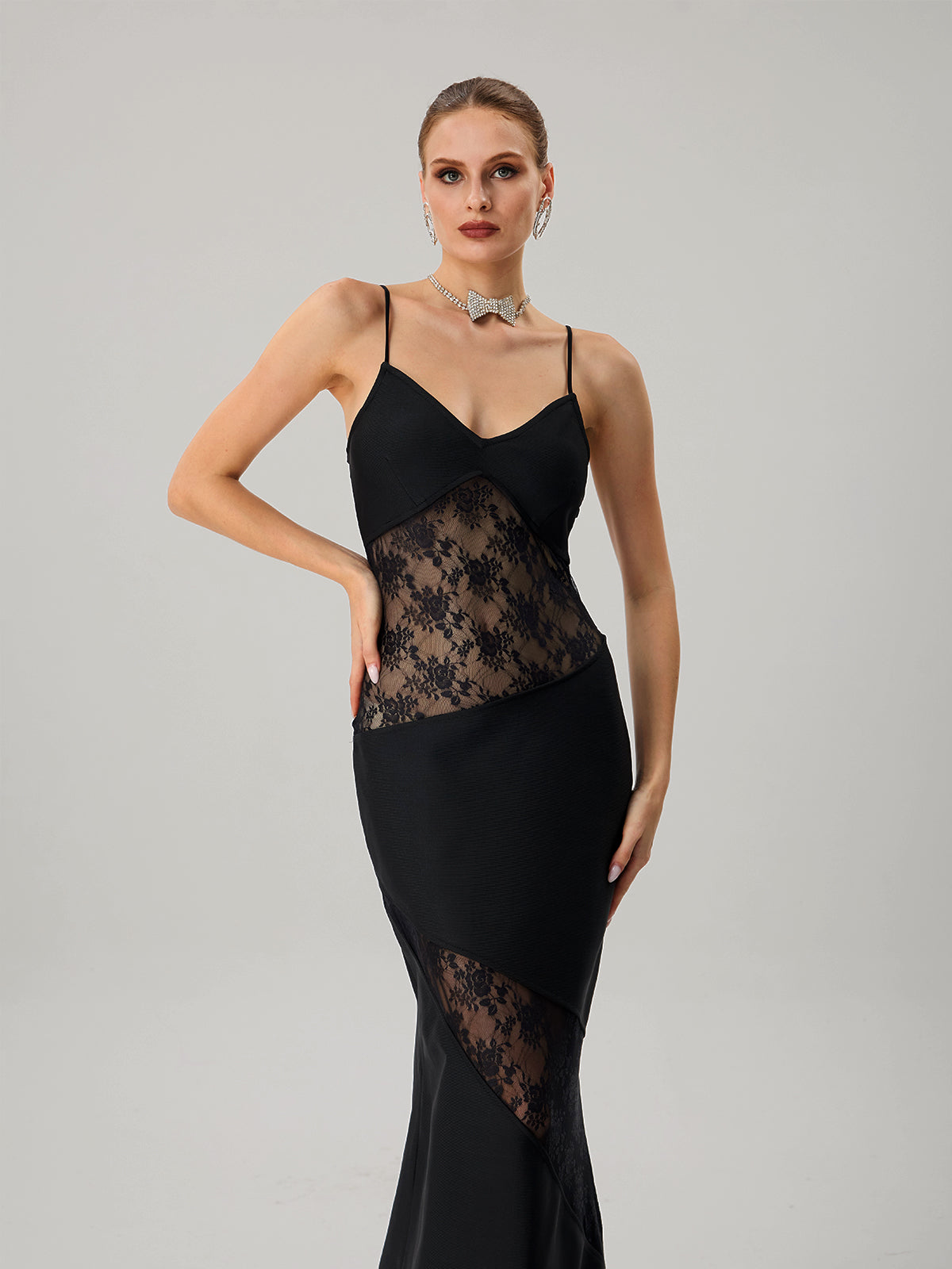 Faron Spaghetti Embroidered Bandage Maxi Dress