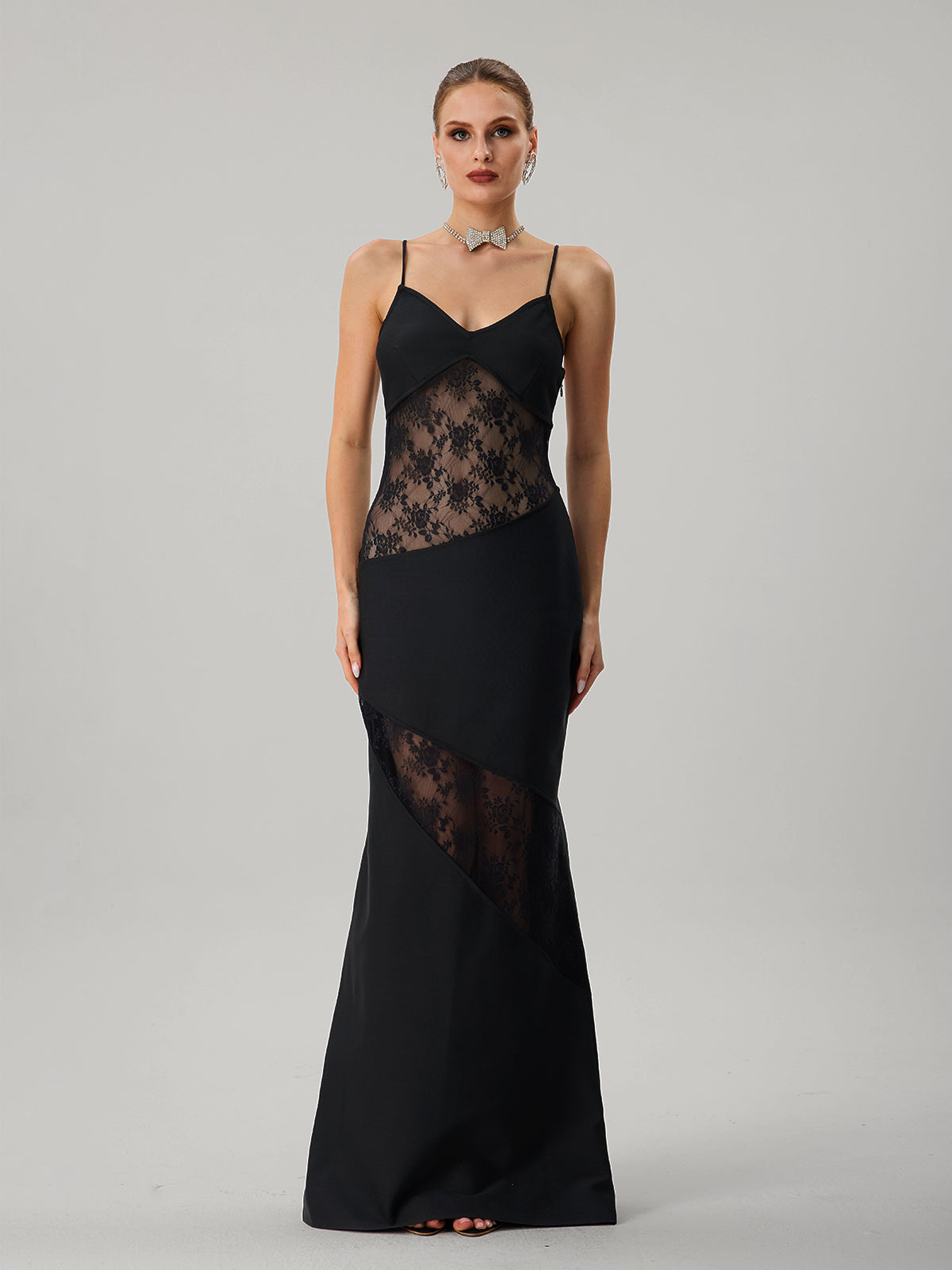 Faron Spaghetti Embroidered Bandage Maxi Dress