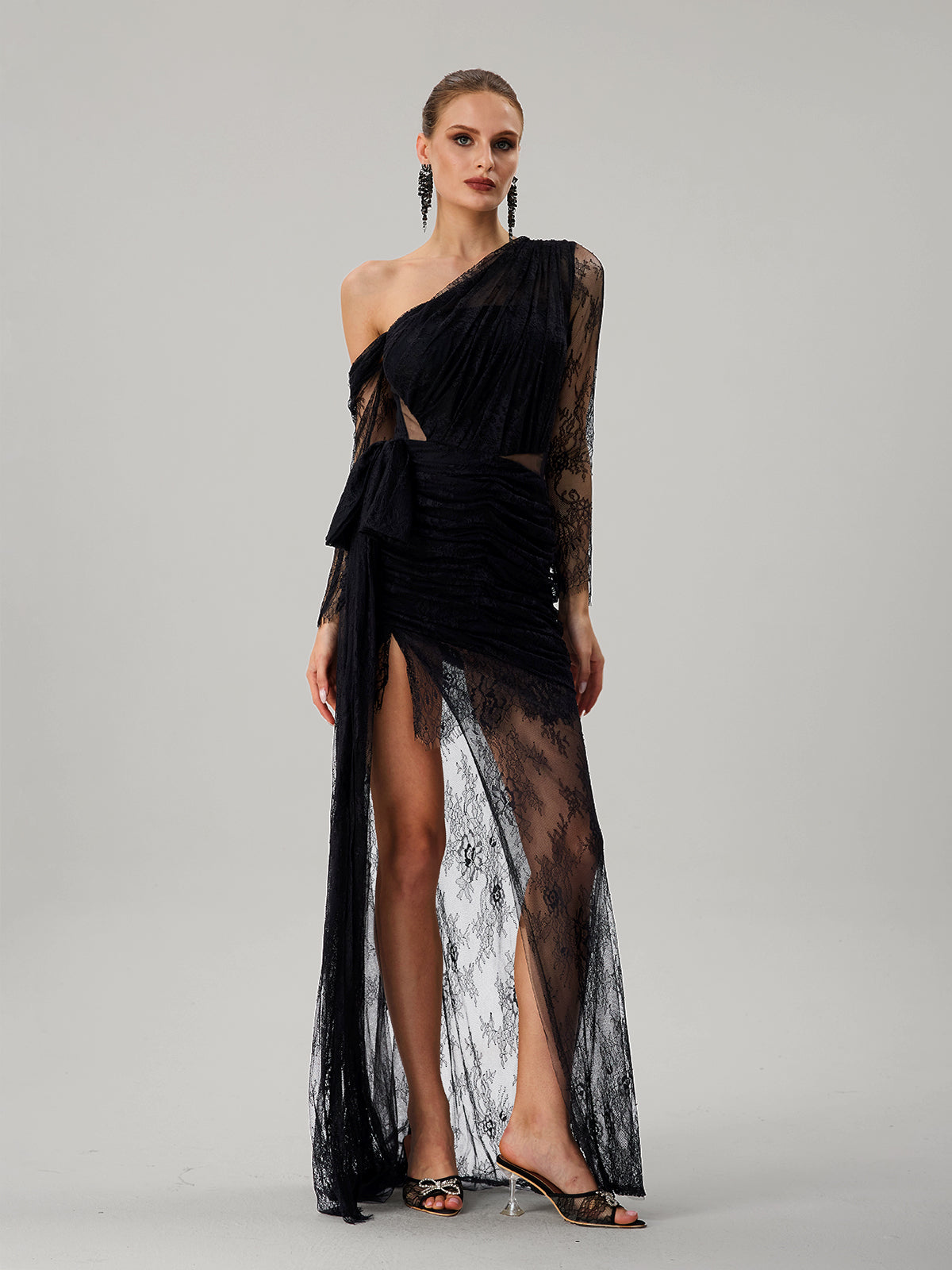 Farooq Lace Mesh Split Maxi Dress