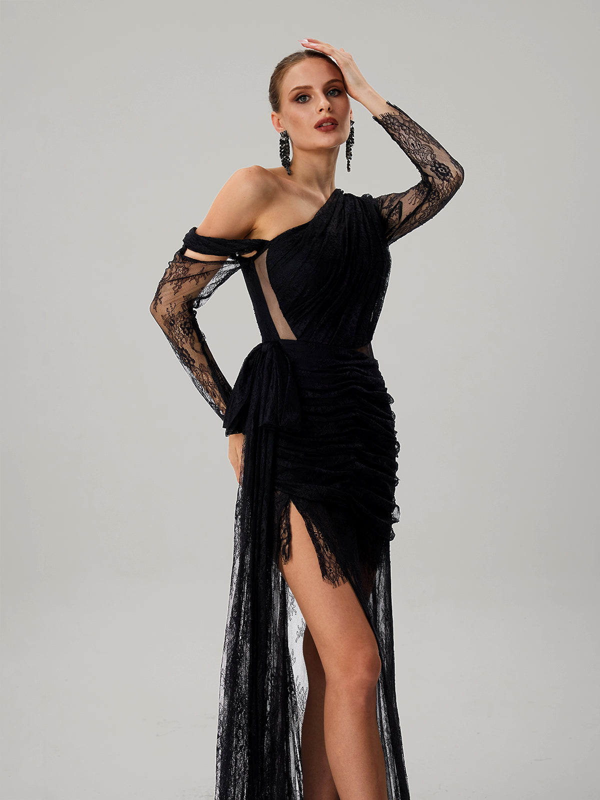 Farooq Lace Mesh Split Maxi Dress