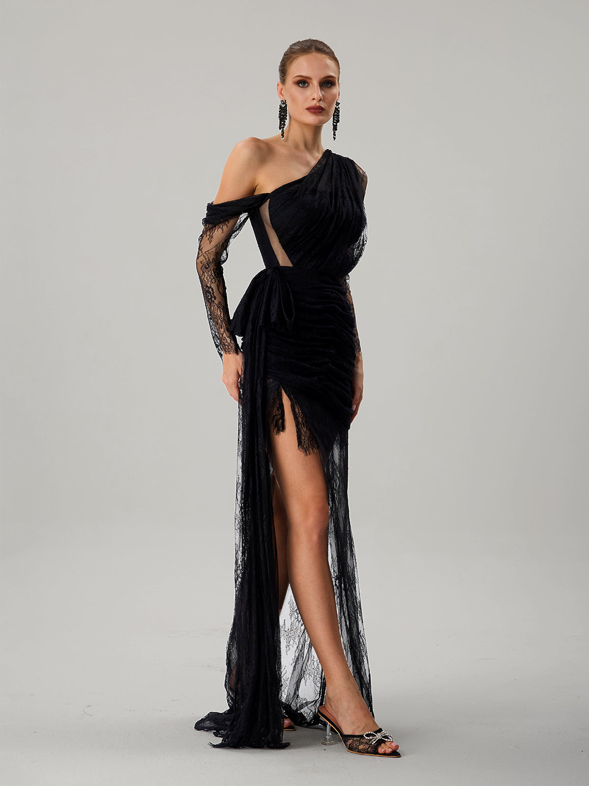 Farooq Lace Mesh Split Maxi Dress
