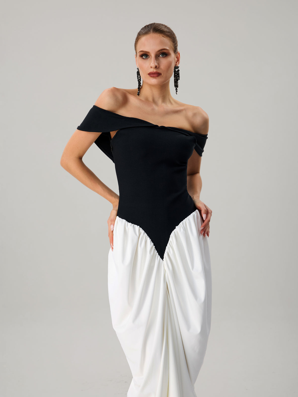 Farrokh Off Shoulder Lace Up Maxi Dress