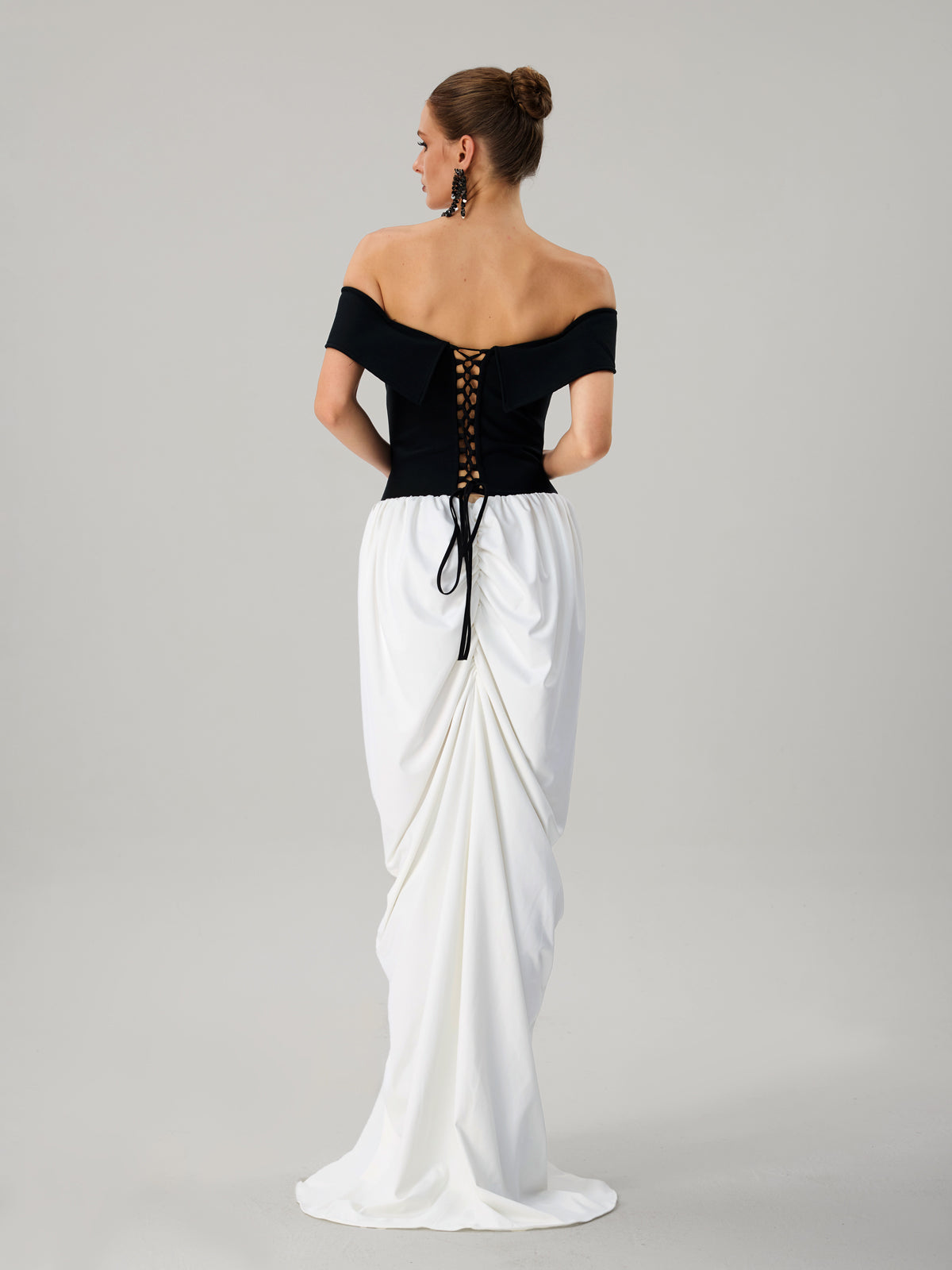 Farrokh Off Shoulder Lace Up Maxi Dress