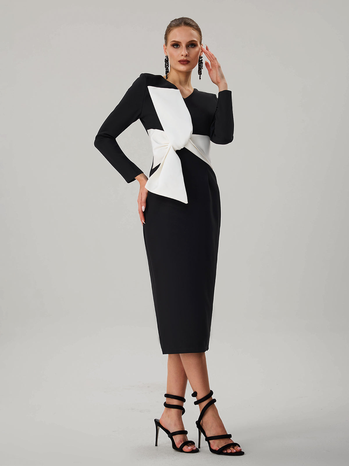 Farruh Long Sleeve Bow Midi Dress
