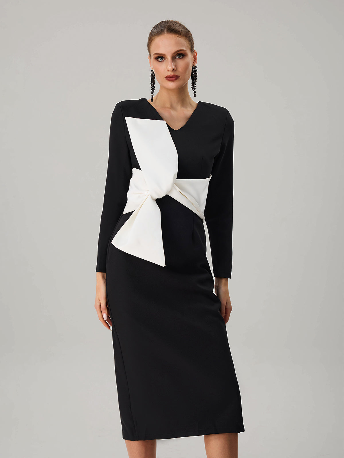 Farruh Long Sleeve Bow Midi Dress