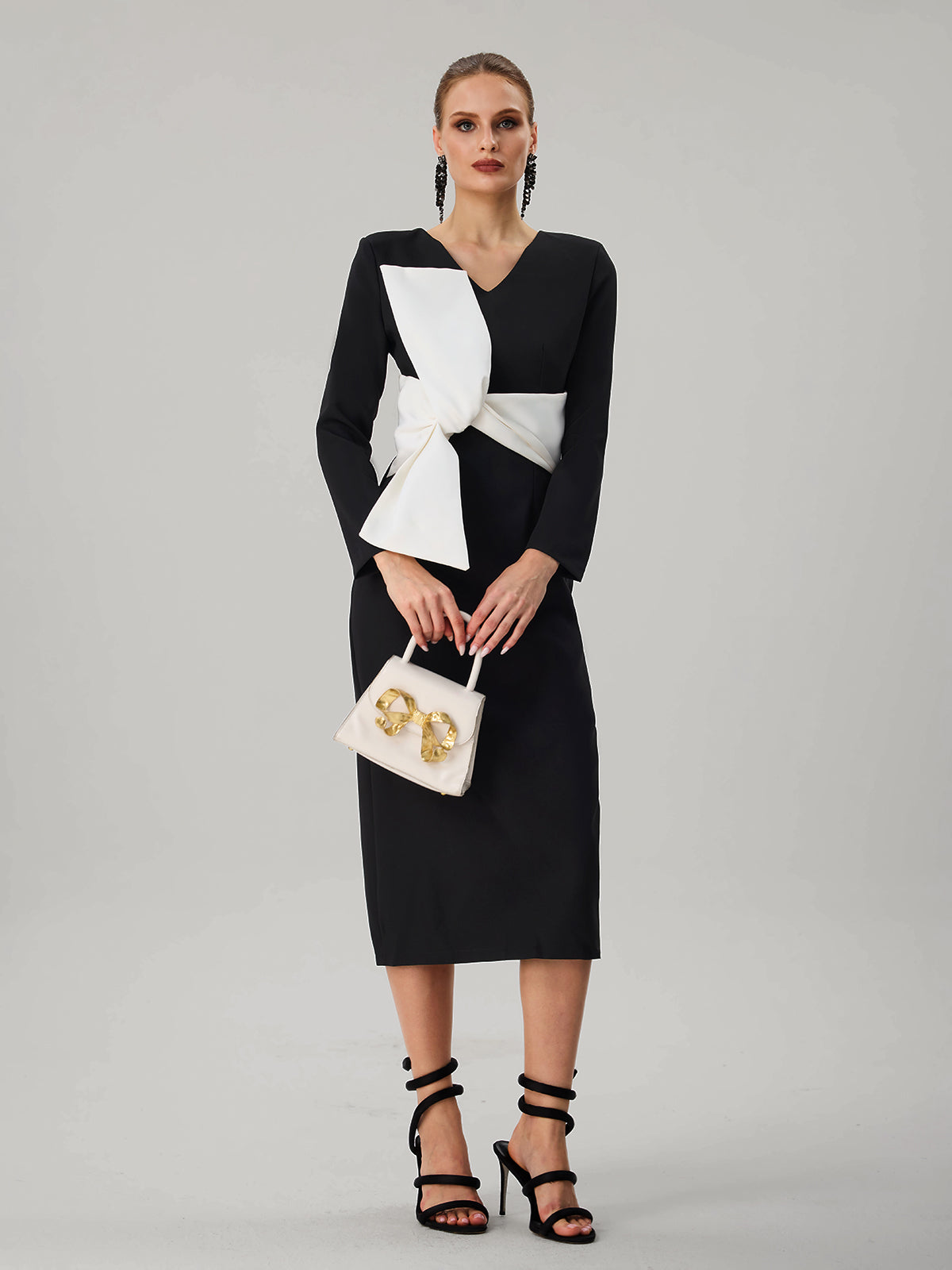 Farruh Long Sleeve Bow Midi Dress