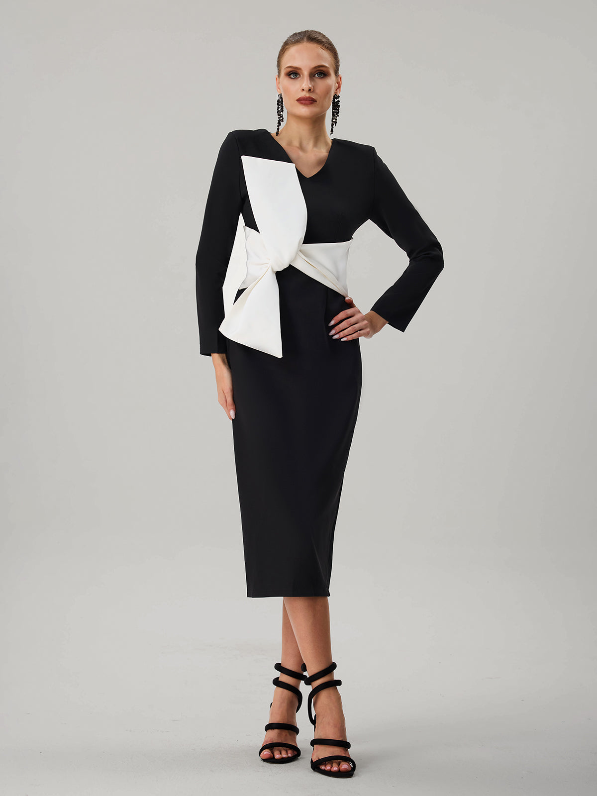 Farruh Long Sleeve Bow Midi Dress