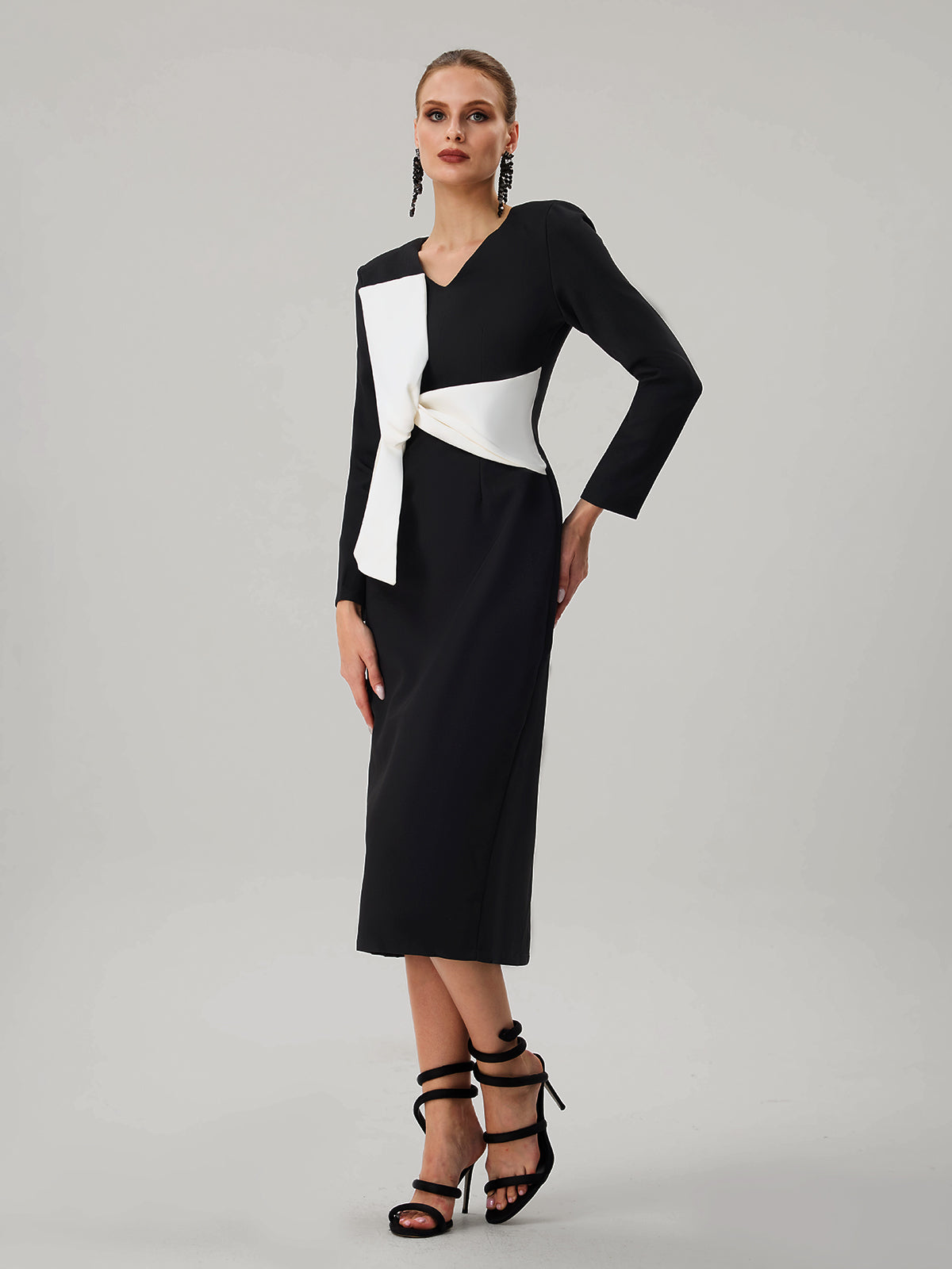Farruh Long Sleeve Bow Midi Dress