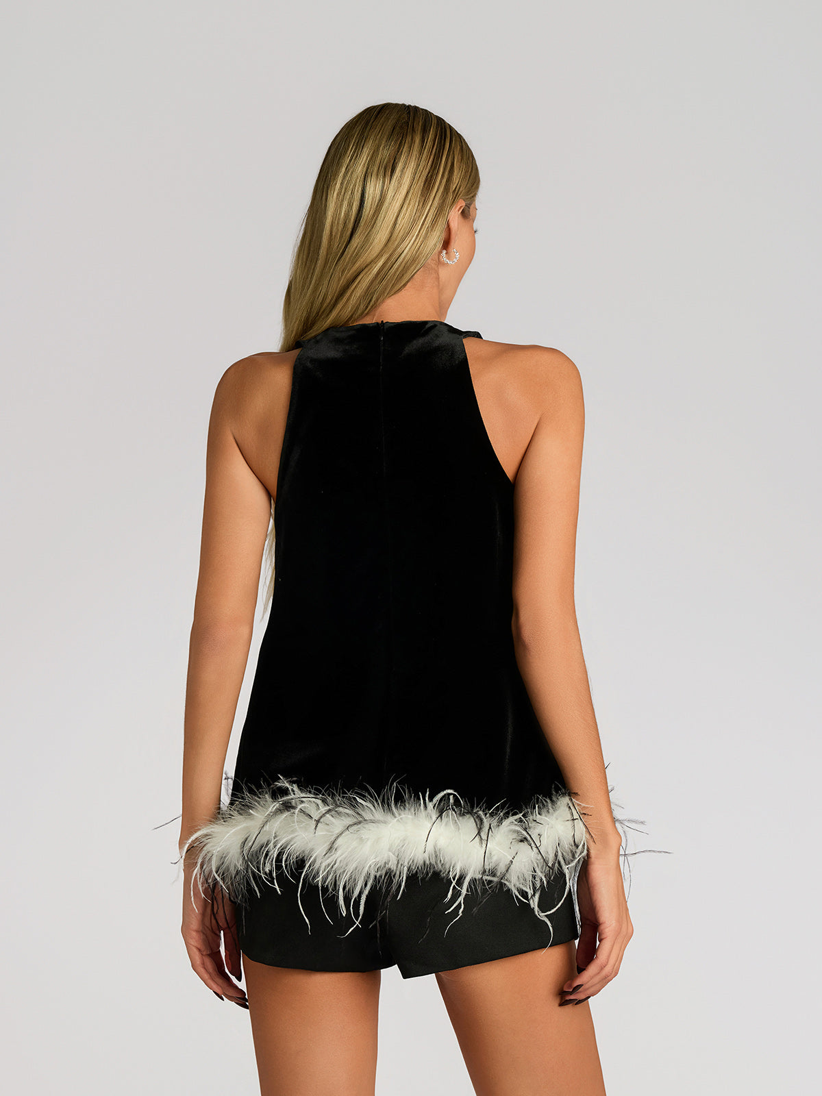 Farrukh Halterneck Feather Velvet Top