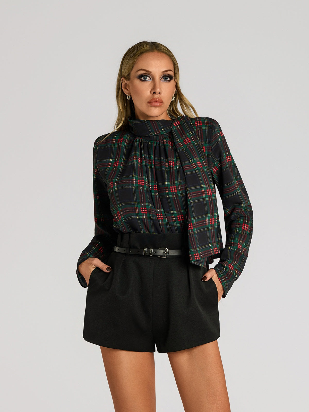 Faruk Tartan Plaid Scarf Shorts Set
